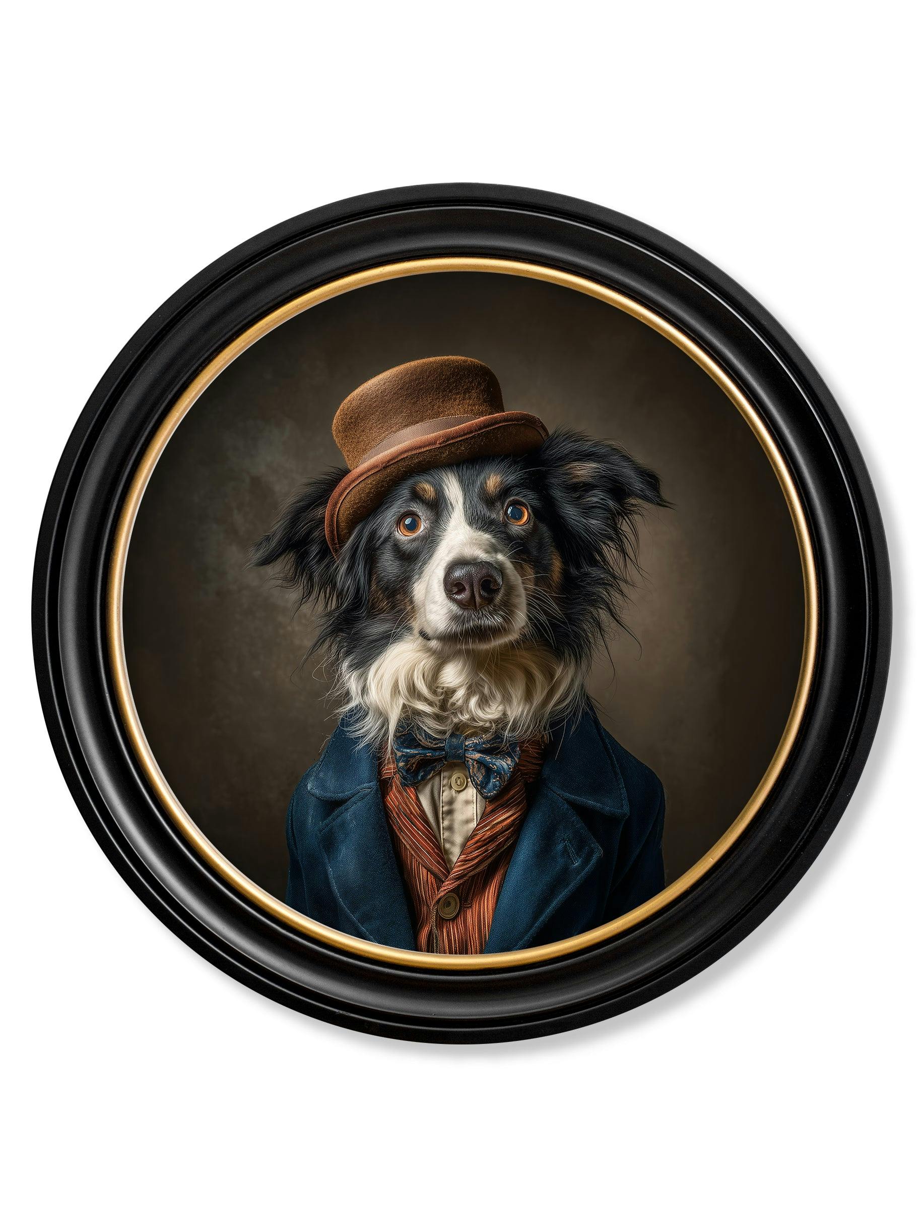 Rackhams Grey/Blue/Dark Lord Shearlock - Gentleman Border Collie Oxford Round Frame - 70 X 70Cm