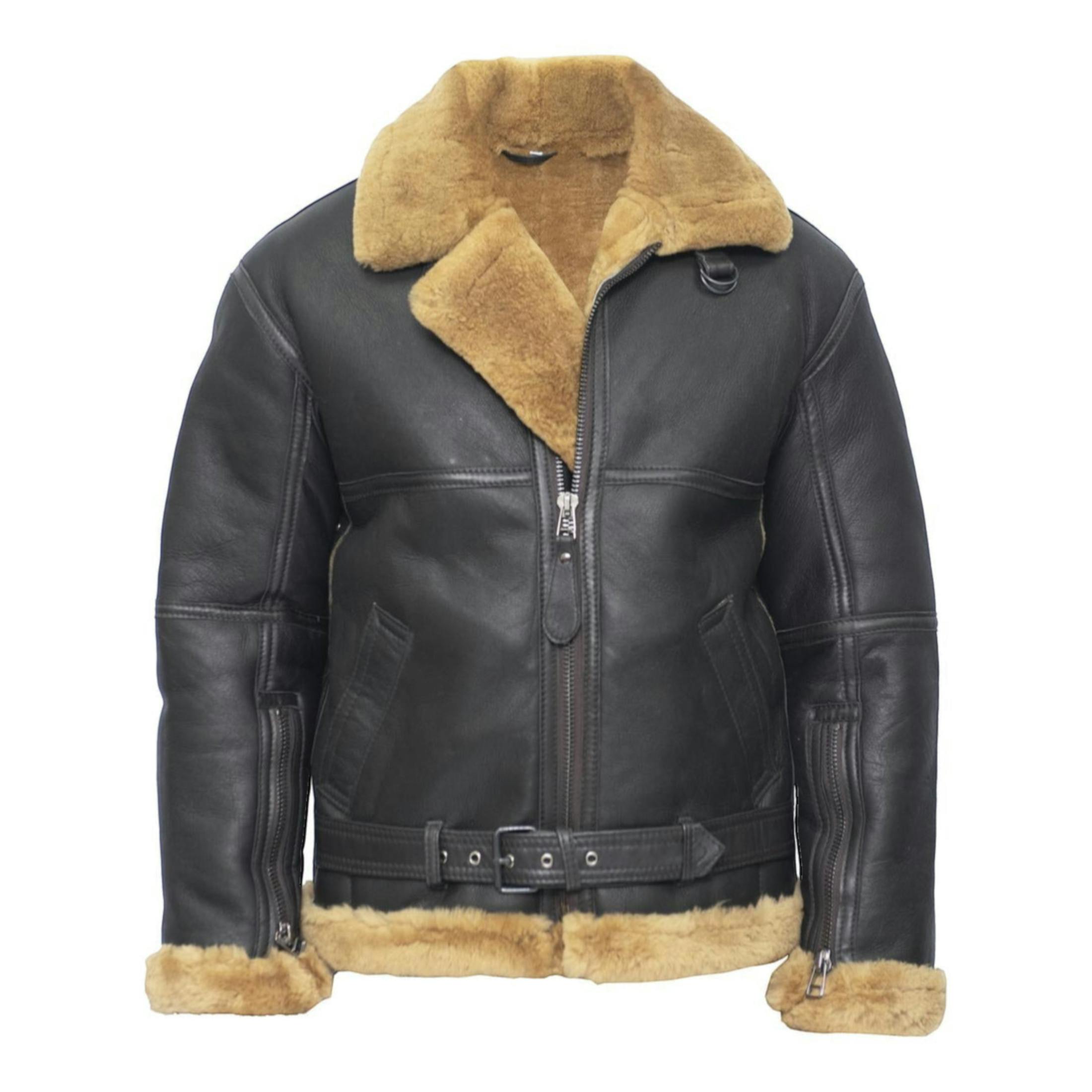Infinity Leather Men's Brown Raf Sheepskin Leather Aviator Jacket-Skyfair - Uk 2XL | Eu 54 | Us 44 - Ginger