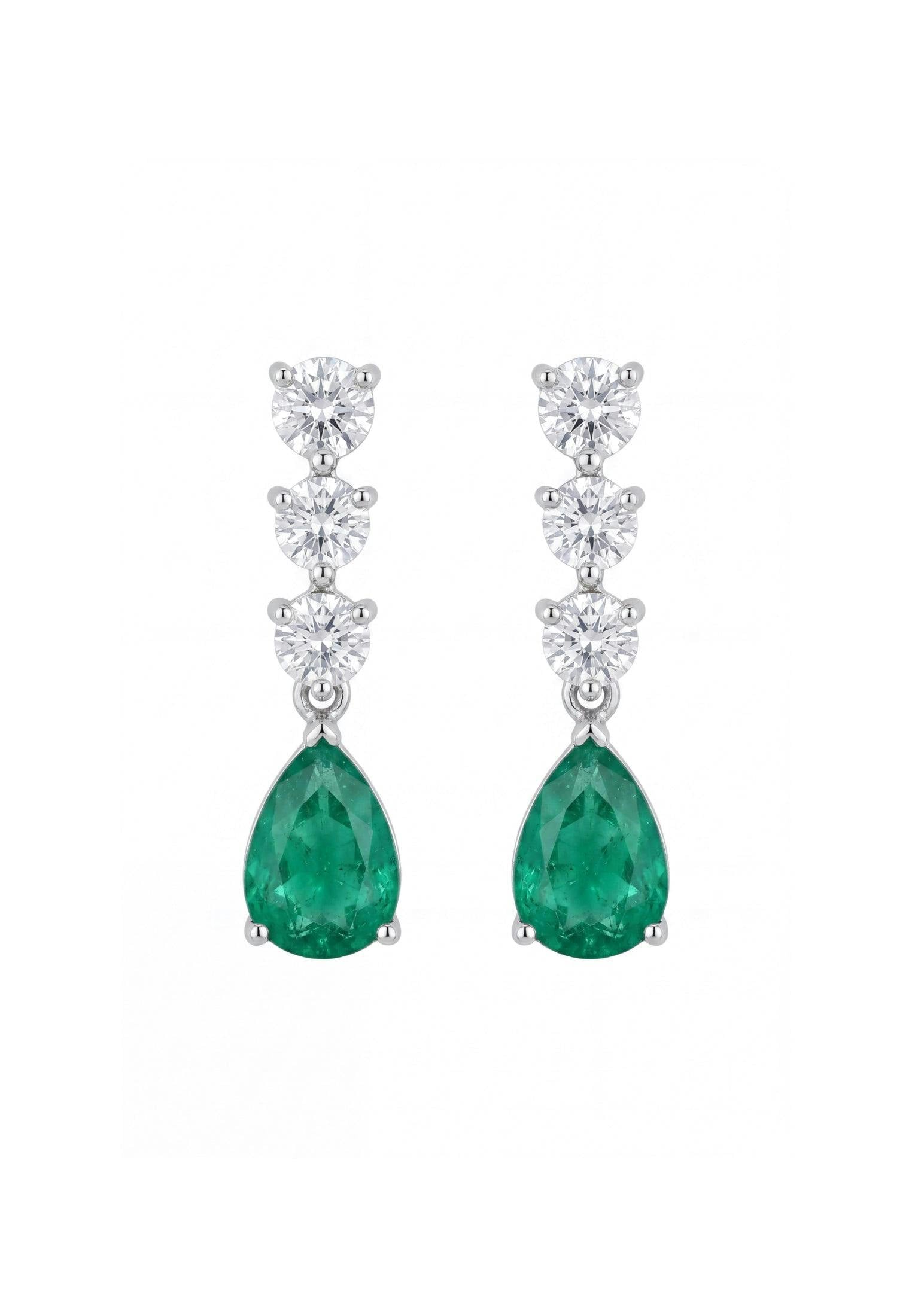 Latelita Silver Delphine Colombian Emerald Triple Drop Earrings