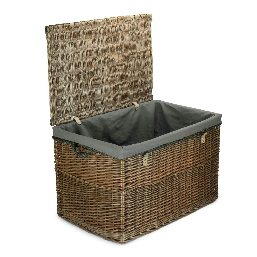 Rackhams Grey Antique Wash Wicker Storage Basket Large