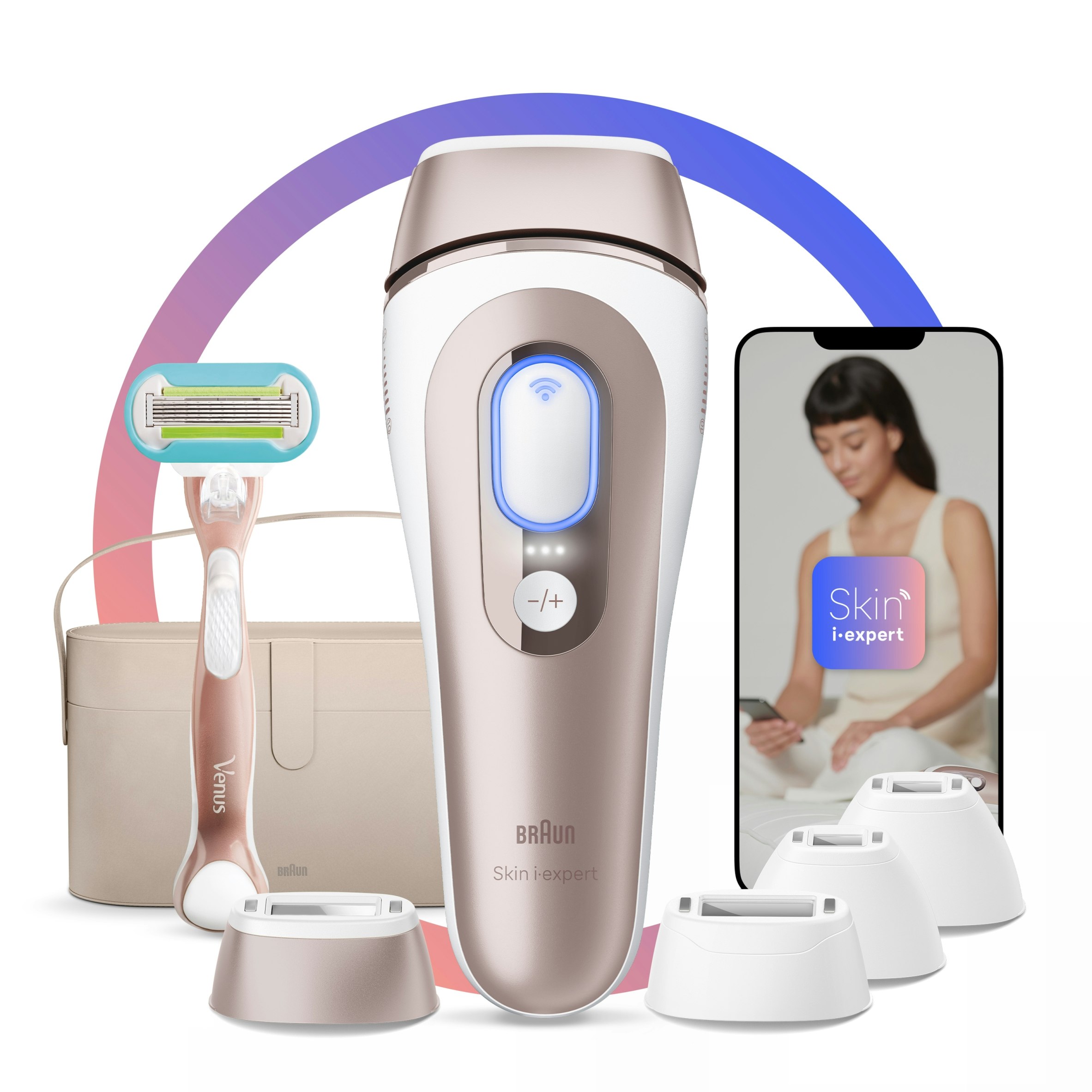 Braun Smart Ipl Skin Expert, At Home Hair Removal, Pouch, Venus Razor, 4 Heads, Pl7387