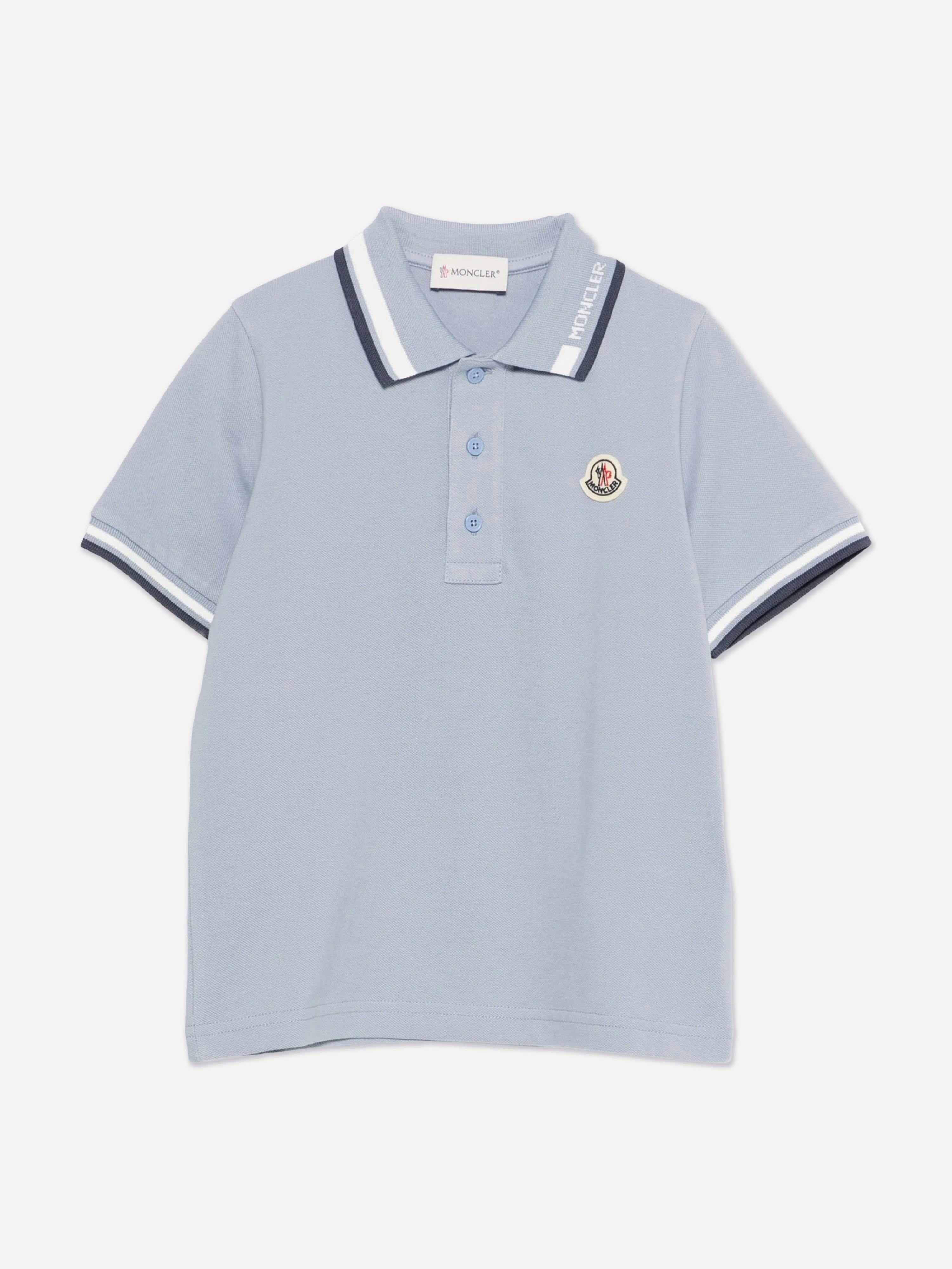 Moncler Enfant Boys Blue Cotton Logo Polo Shirt In - 8 Yrs