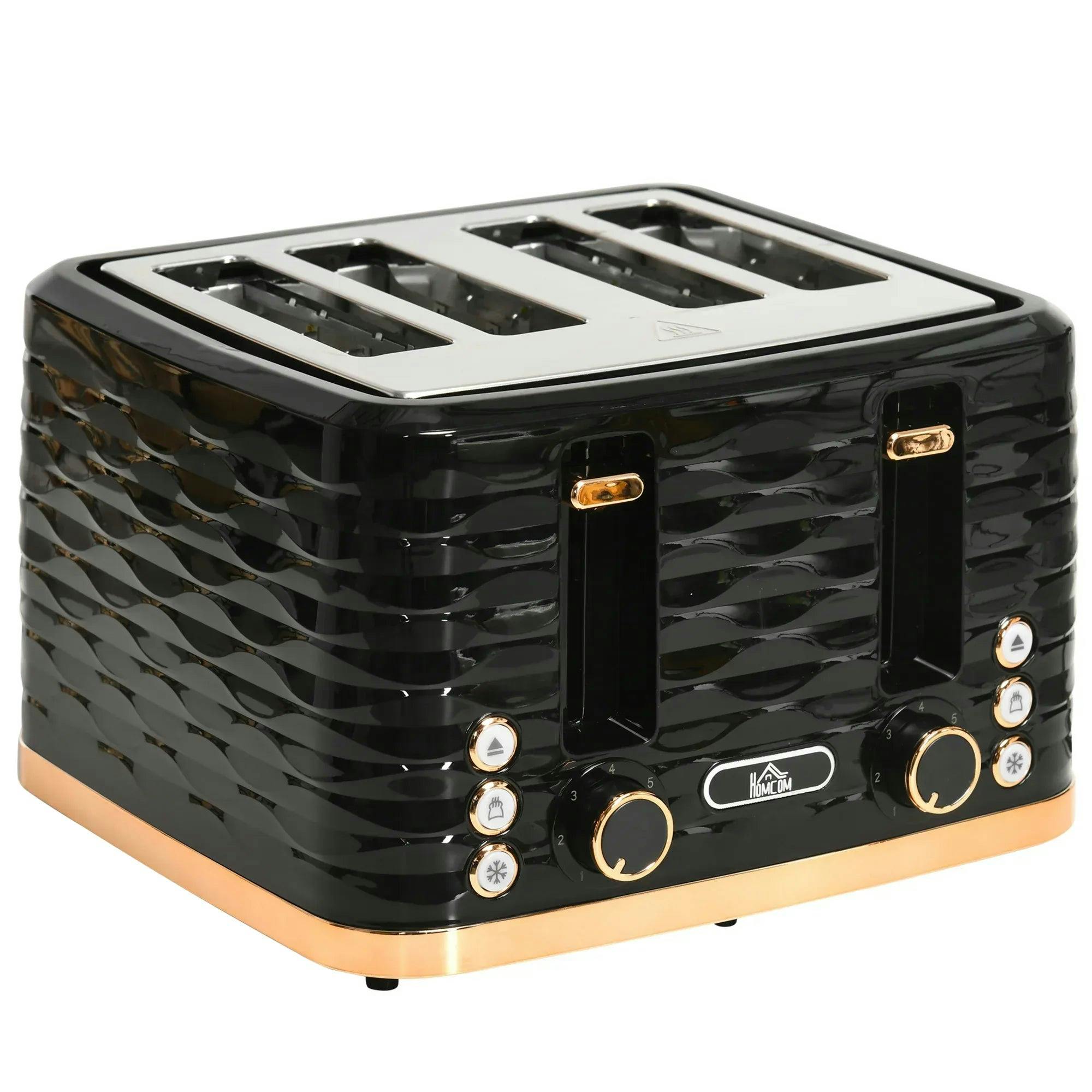 HOMCOM 4 Slice Toaster w/ 7 Browning Levels, High Lift, Auto Off, Black | Reheat/Defrost/Cancel, Self-Centering Function, Removable Crumb Tray, 1600W, Water Ripple Texture - Image 6