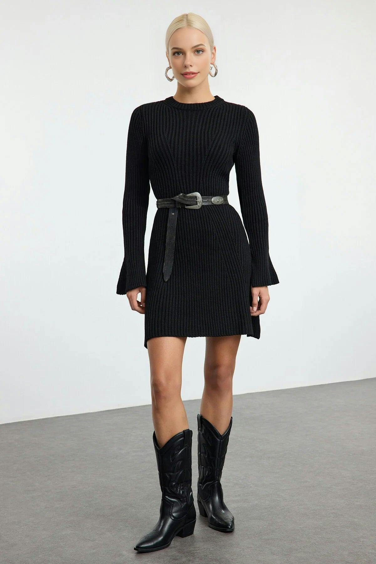 Wovcor Black Mini Knit A-Line Dress - M