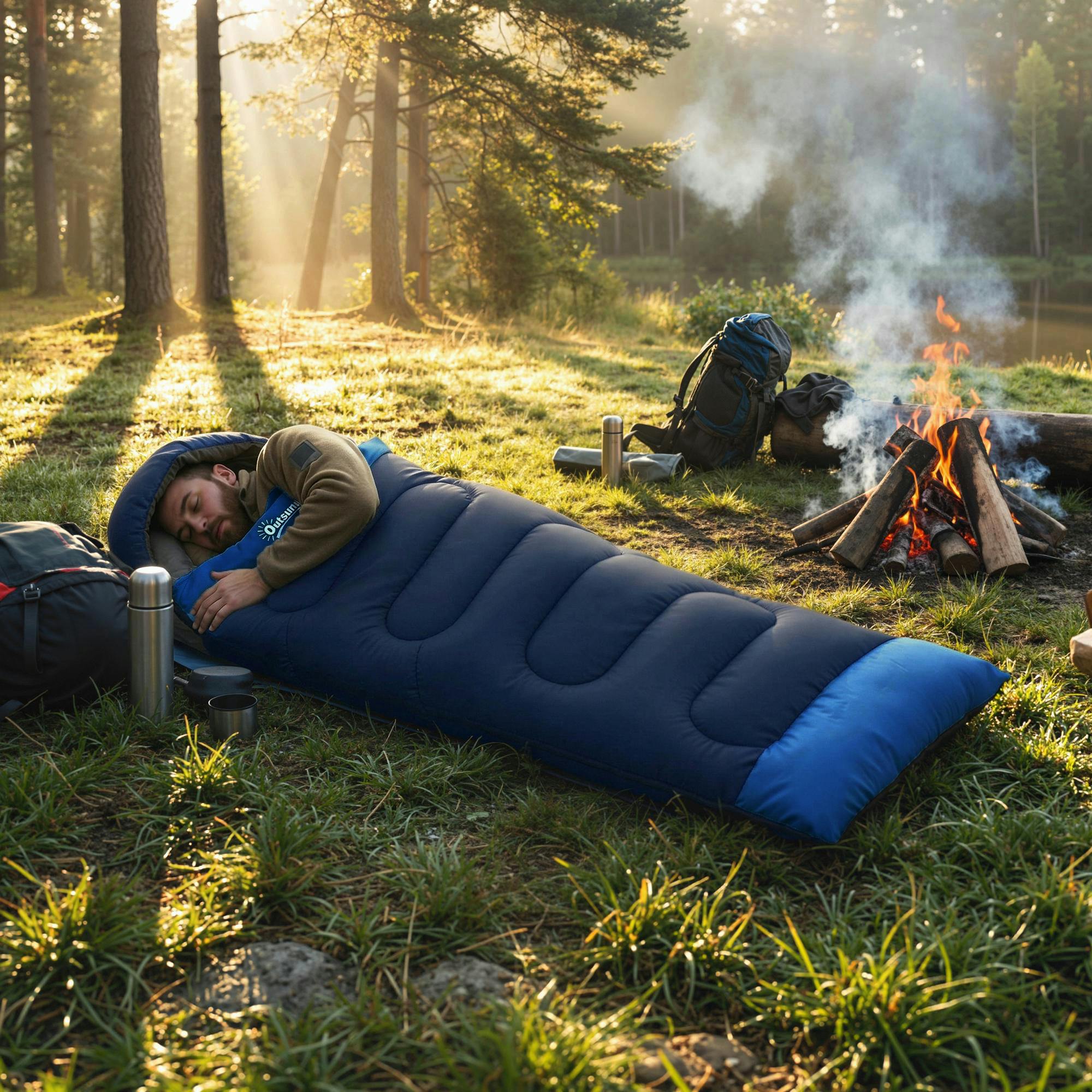 Outsunny Blue Sleeping Bag For Adults, Lightweight & Compact Sleeping Bag