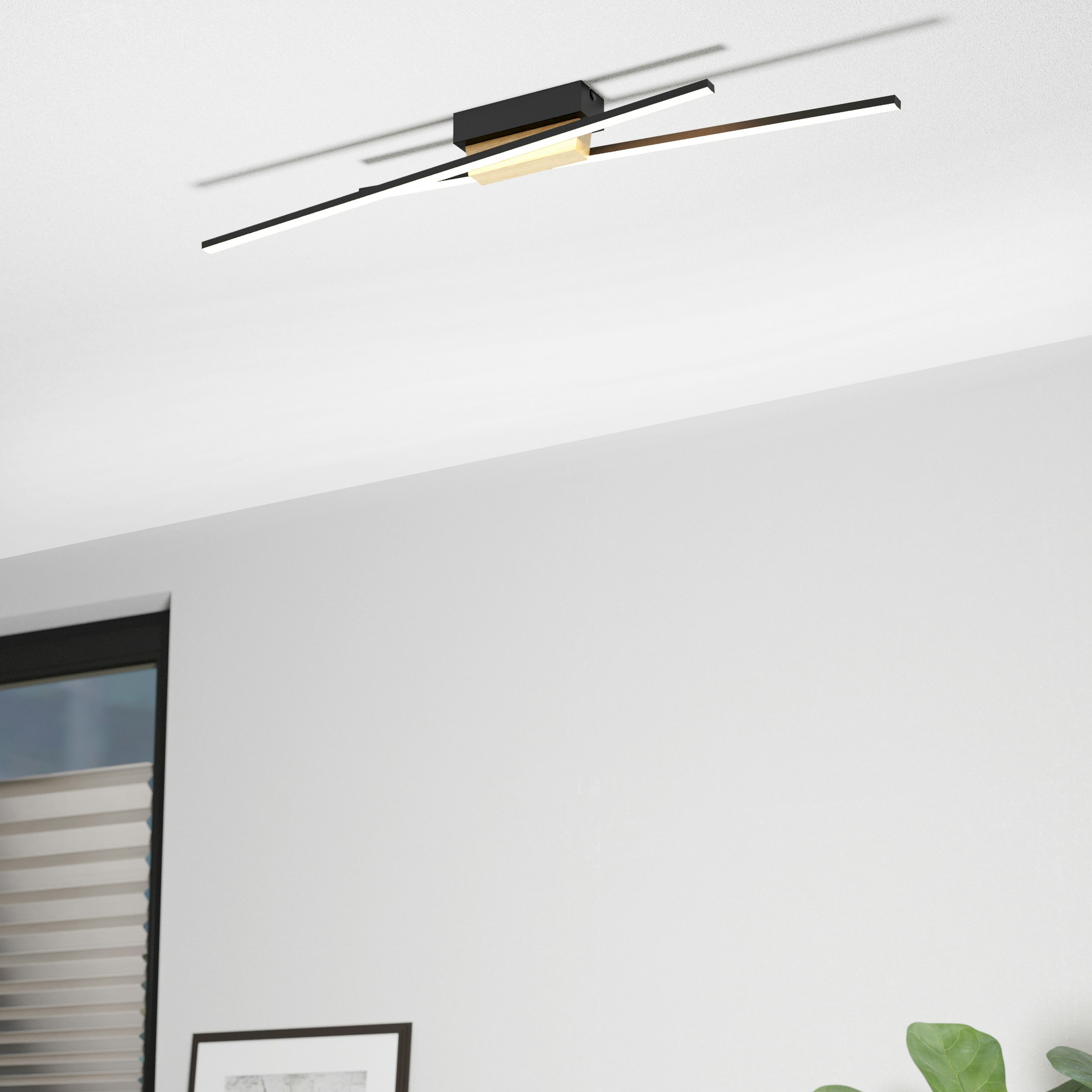 Eglo Light/Black Panagria Modern Led Ceiling With Wood Accents Wbs - Aluminium, Steel, Wood - Ceiling