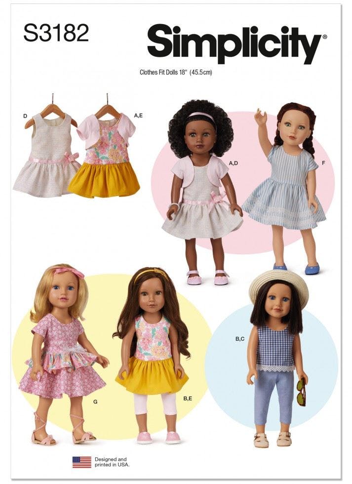 Simplicity Sewing Pattern 3182, Doll Clothes Os (One Size) - Intermediate - Os (One Size)
