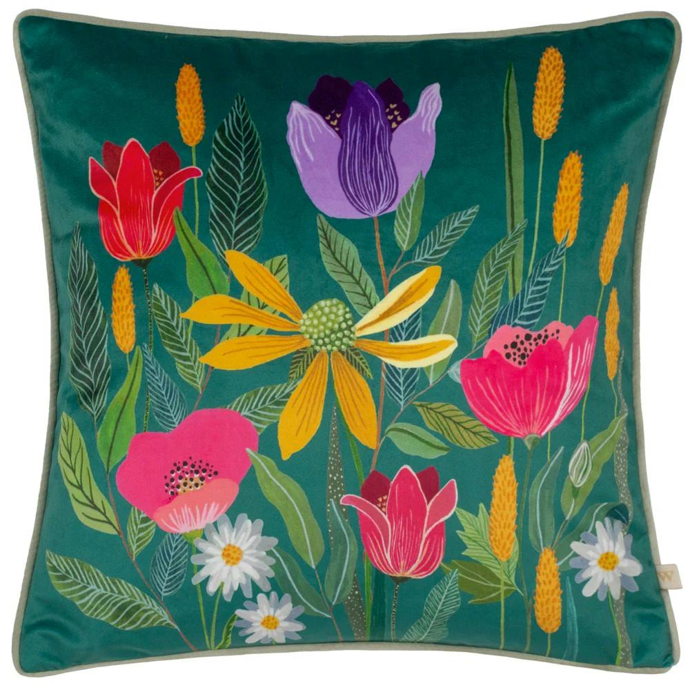 Wylder House Of Bloom Celandine Piped Cushion Cover - Teal - 43Cm X 43Cm - Teal - 100% Polyester