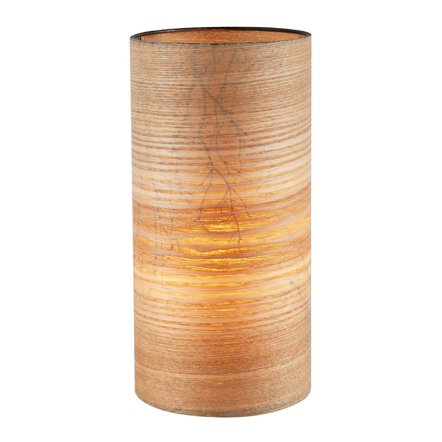 Happy Homewares Black Bamboo Wood Effect Table Lamp With Woodland Trees Inner Lining