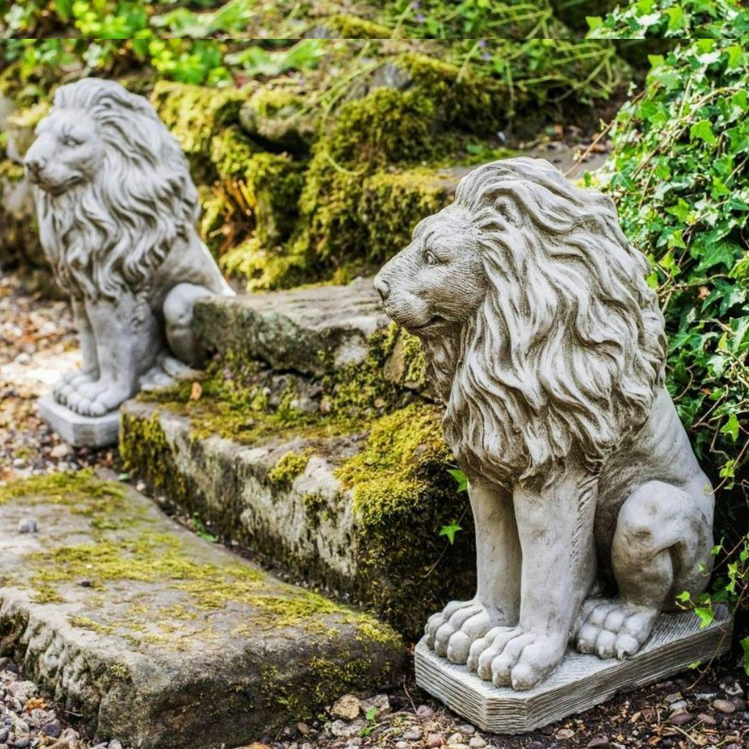 Osn Pair Of Sitting Lions Stone Garden Statue