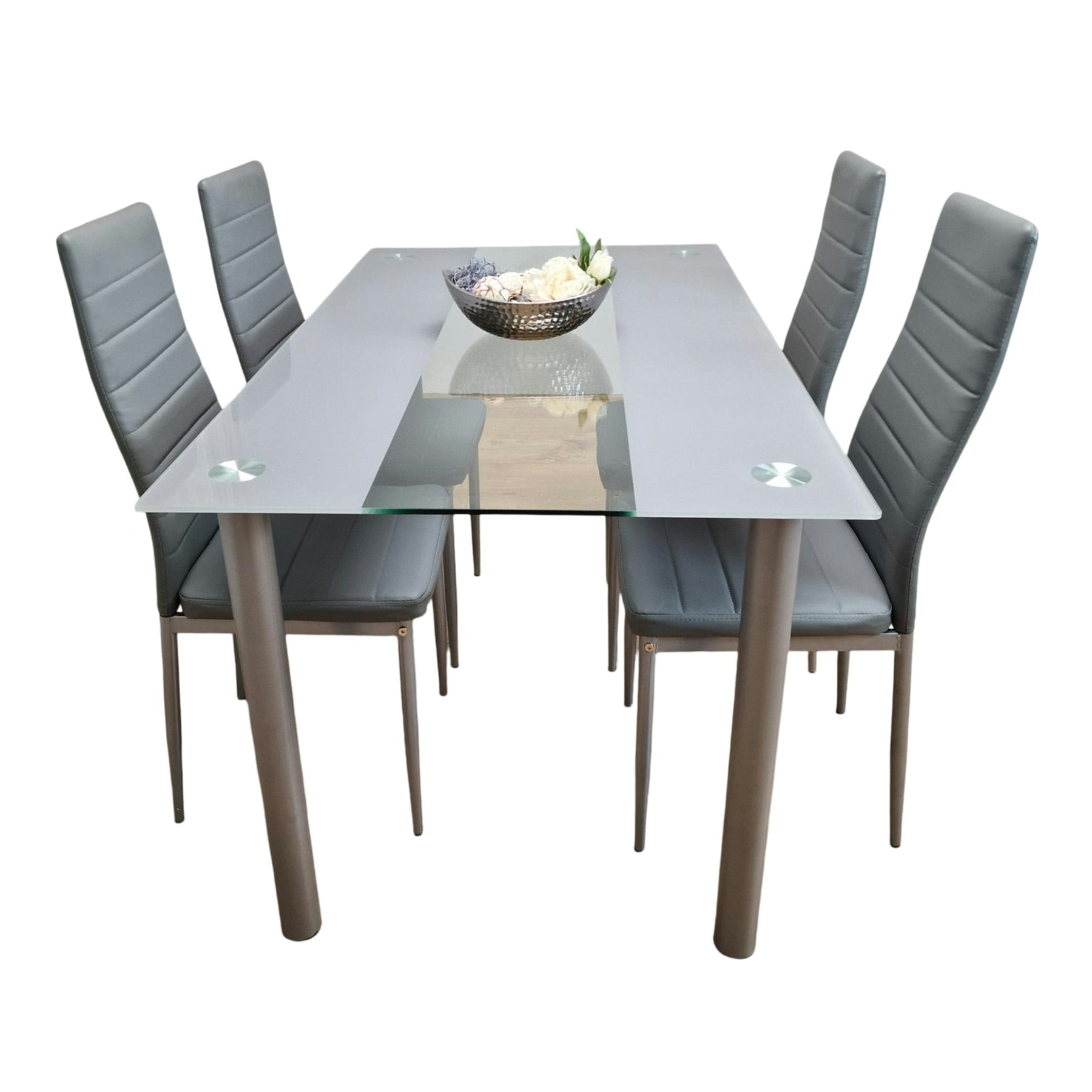 Kosy Koala Unisex Brown Dining Table & 4 Chairs Modern Grey Glass Table W/ 4 Grey Chairs Dining Room Furniture In - Image 6