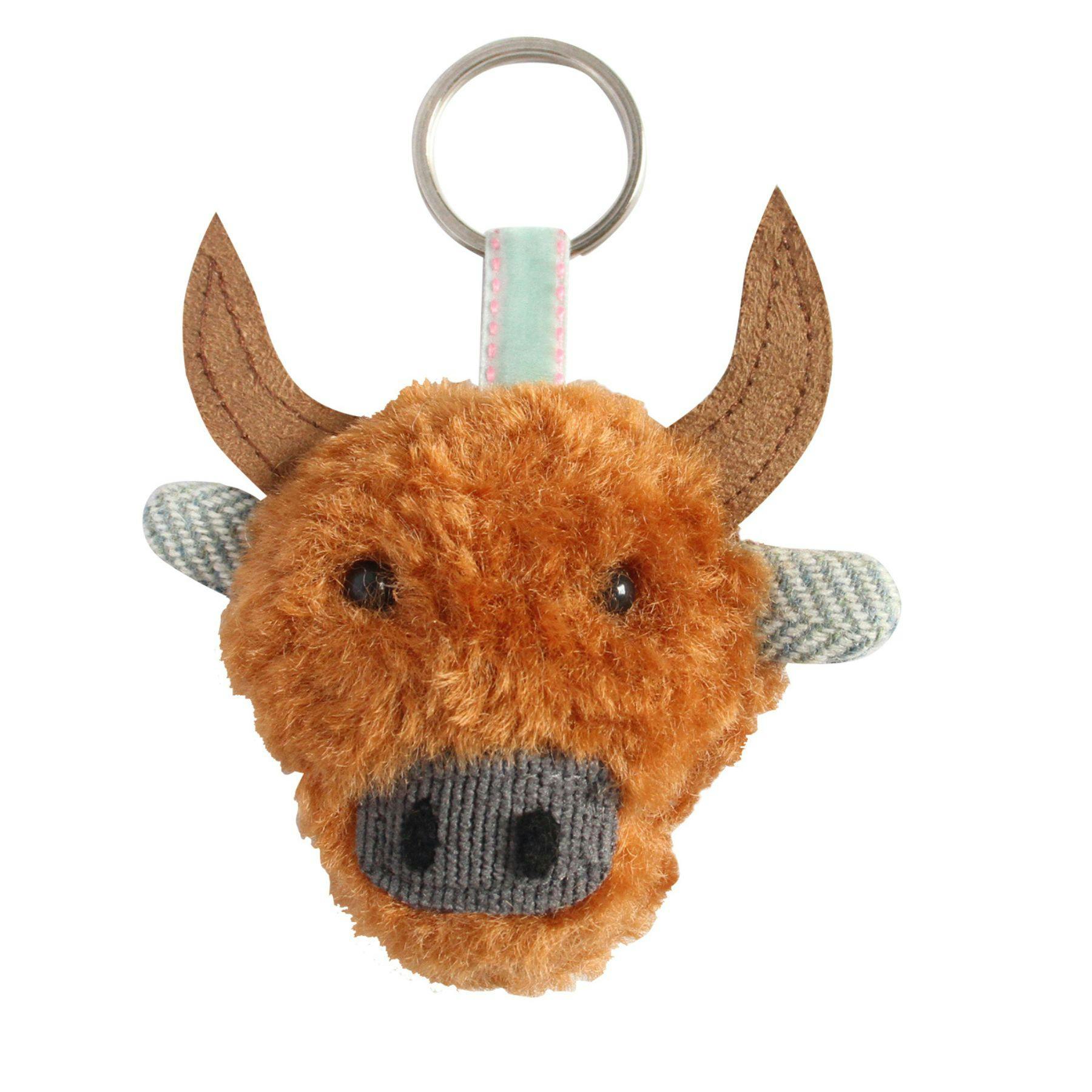 Earth Squared Highland Cow Fluffy Keyring With Tweed Ears - Sky