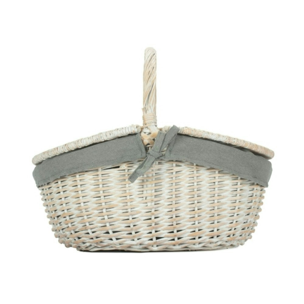 Rackhams Grey Whitewash Finish Oval Wicker Shopping Basket