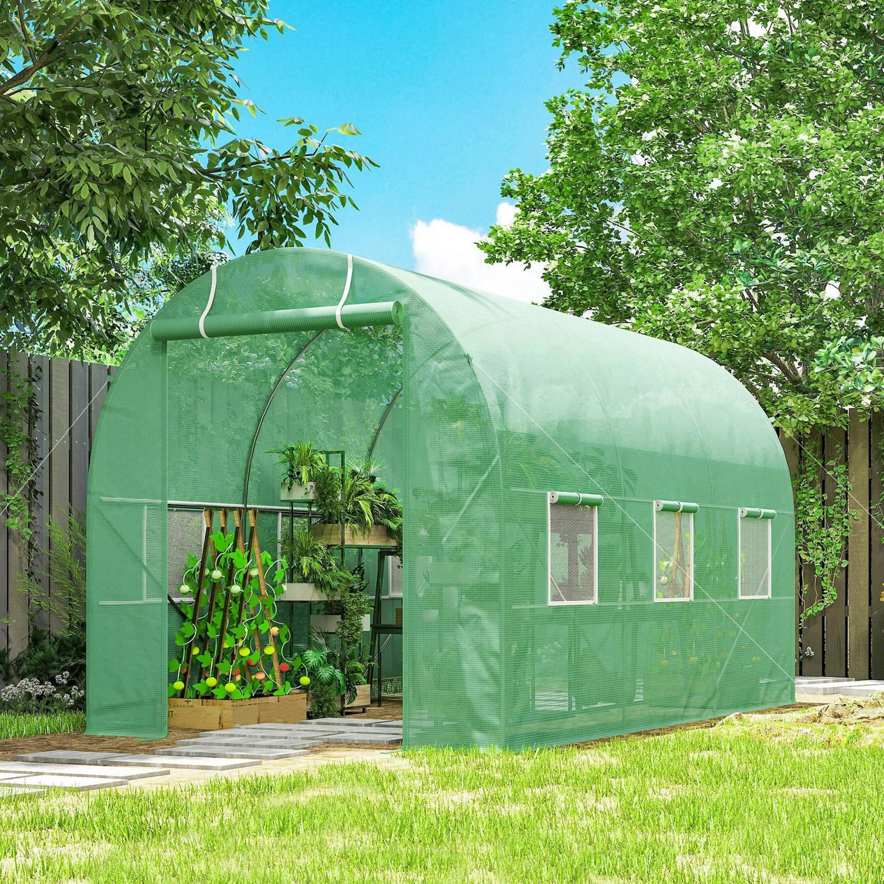 Rackhams Green 3.5 X 2M Walk-In Polytunnel House With Roll Up Door Windows - 3.5 X 2M