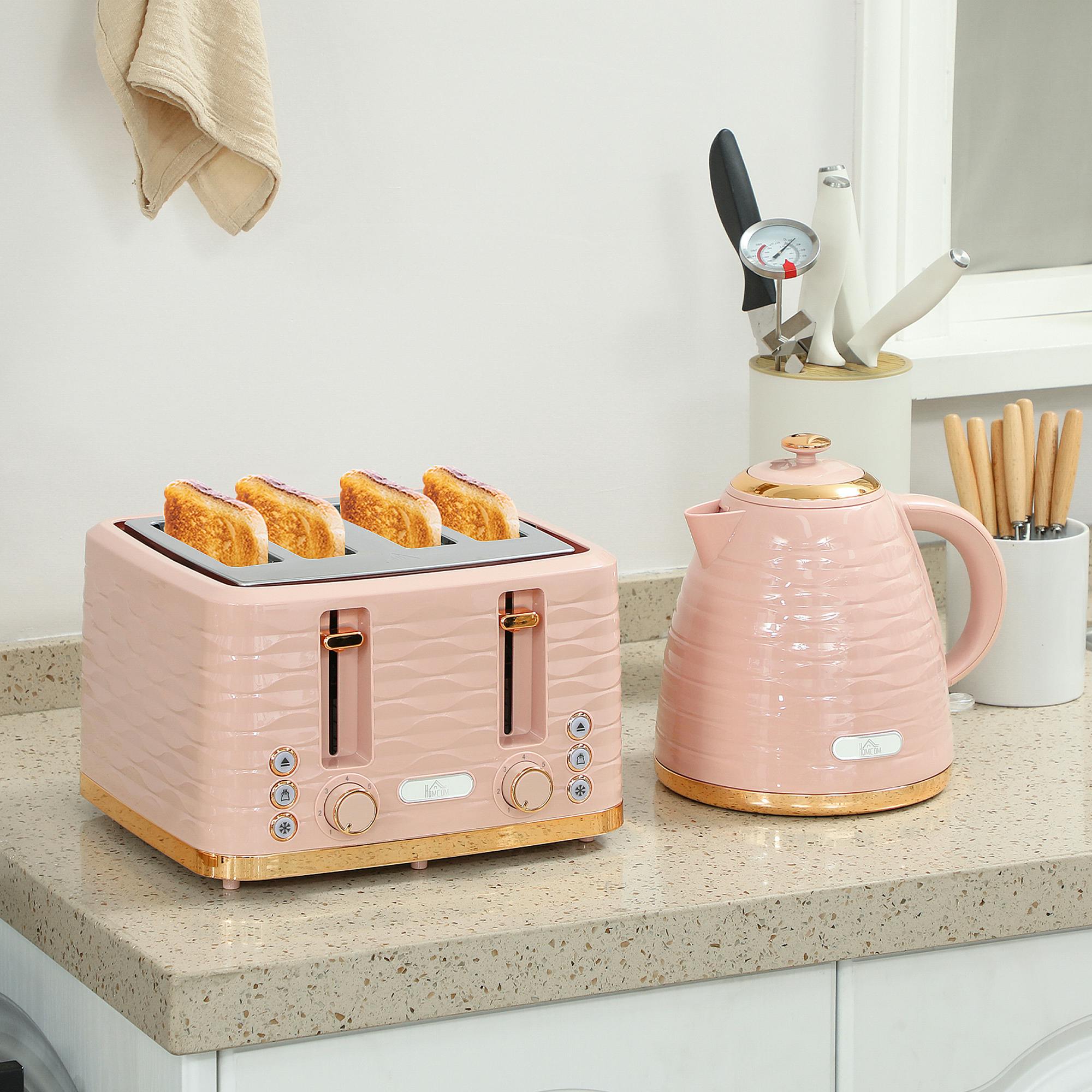 Homcom Light/Pink Kettle And Toaster Set 1.7L Kettle & 4 Slice Toaster,