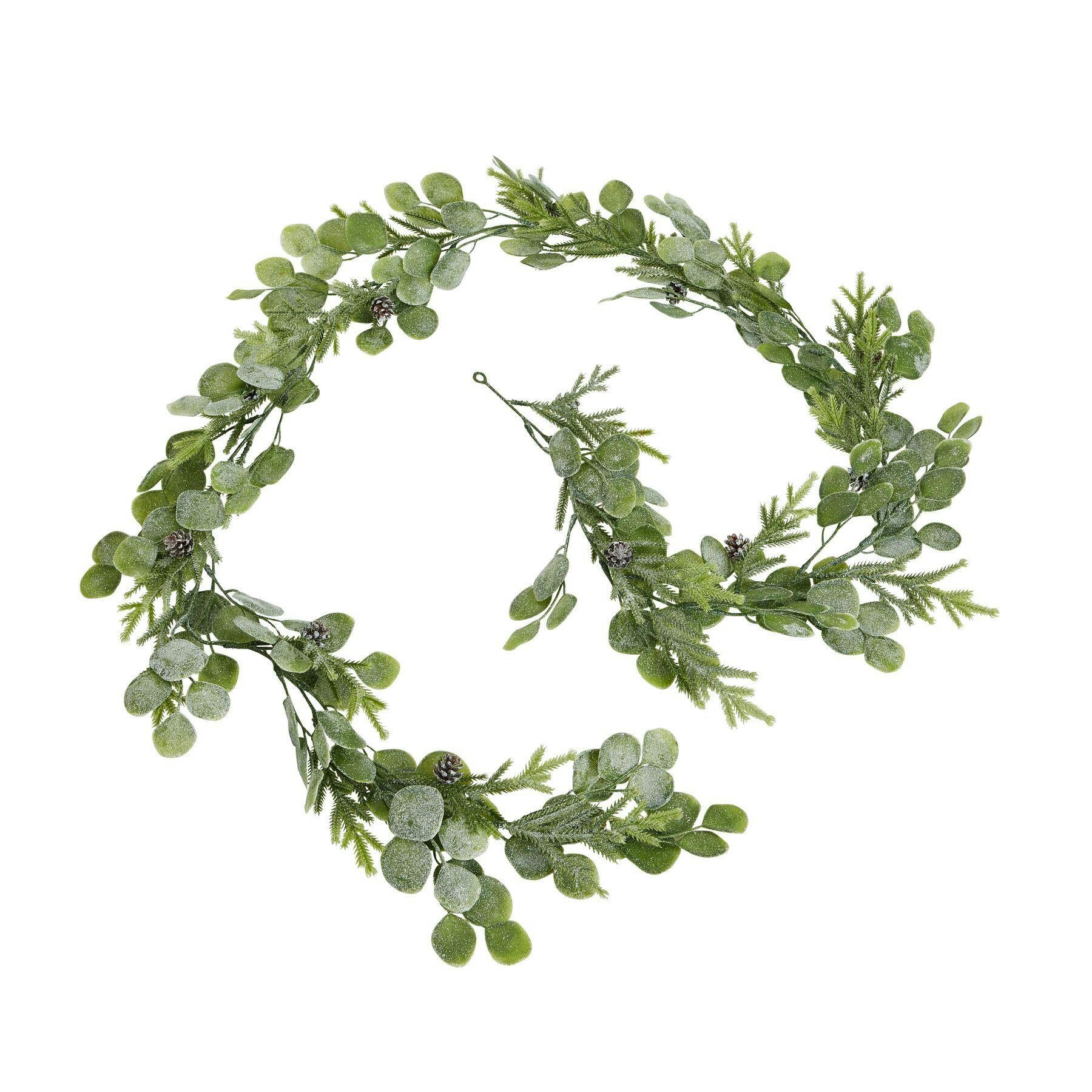 Hill Interiors White/Green Frosted Pine & Eucalyptus Artificial Garland - 180Cm X 12Cm X 12Cm - 100% Mixed