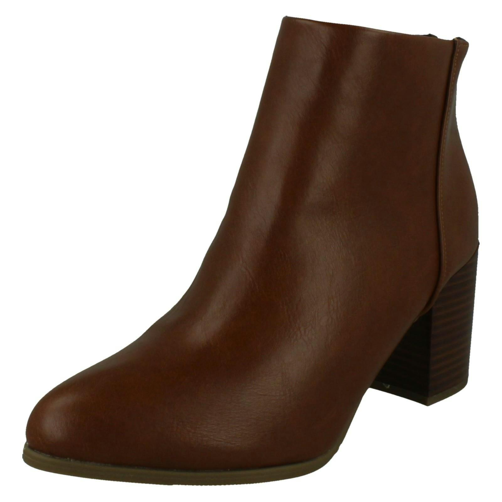 Spot On Women's Brown Block Heel Ankle Boots With Back Zip F51233 - Uk 7