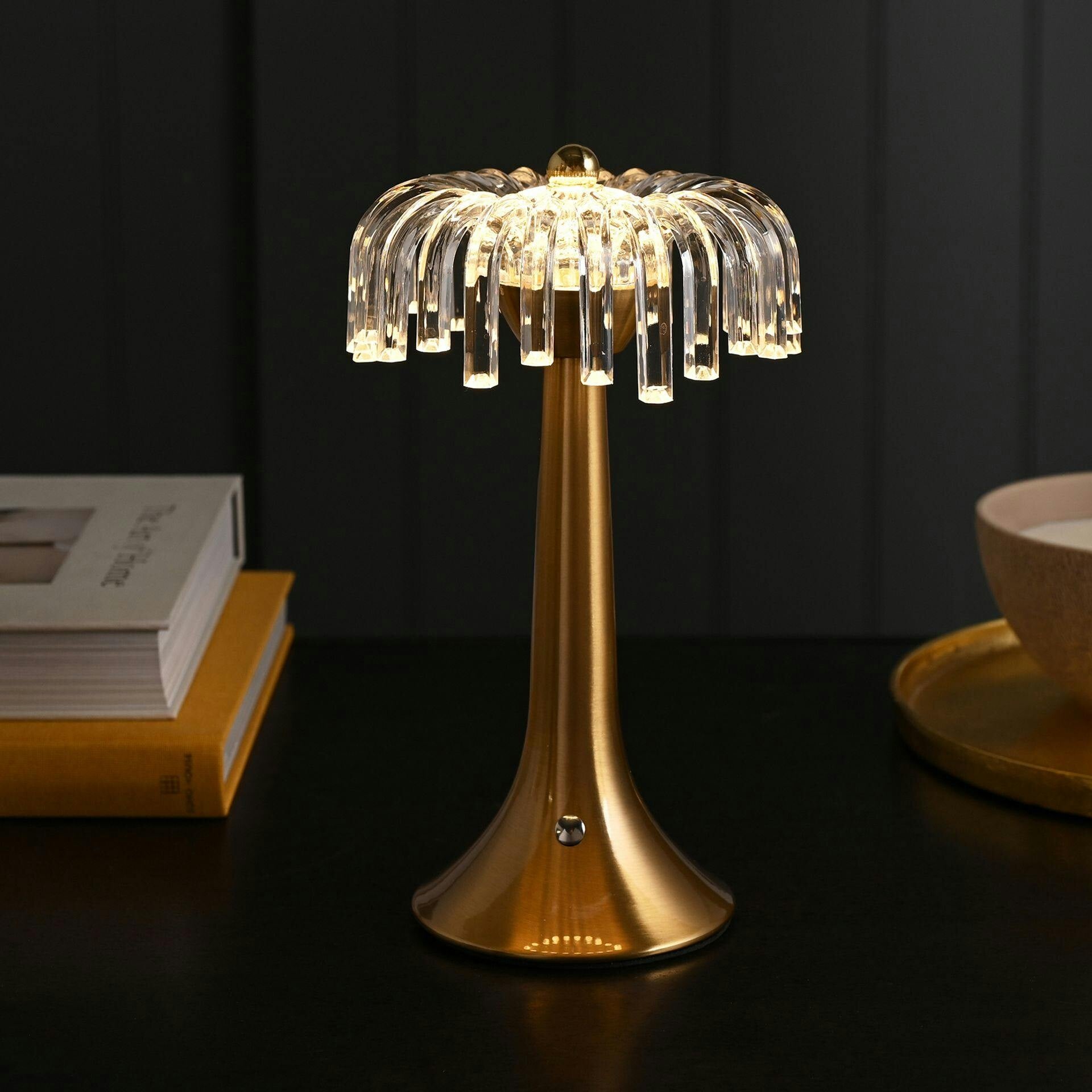 Rackhams Bronze/Gold Crystal Usb Led Touch Table Lamp With Base & Trim