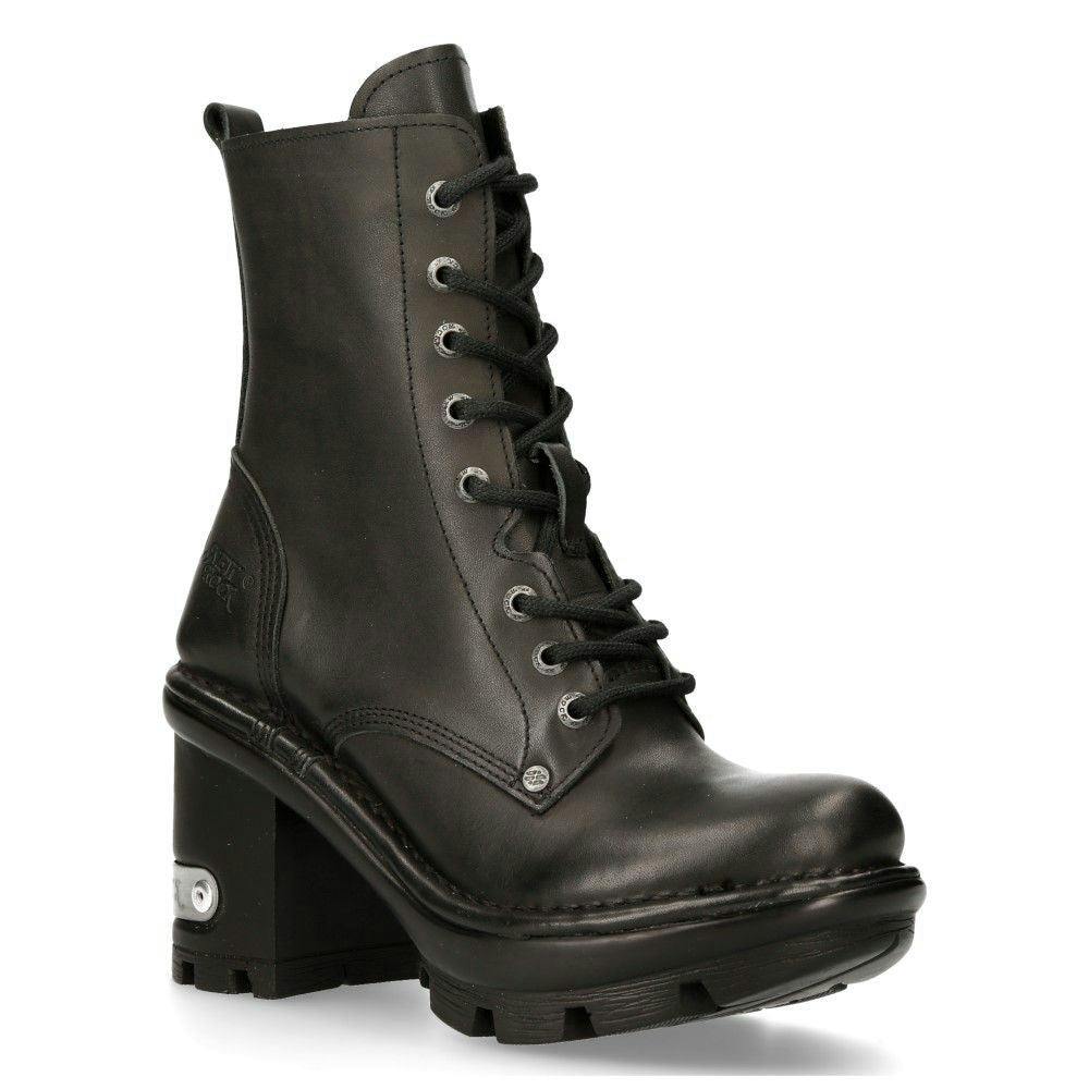 New Rock Men's Black Gothic Leather Biker Boots- Neotyre07x-S1 - Uk 4 | Eu 37 | Us 7