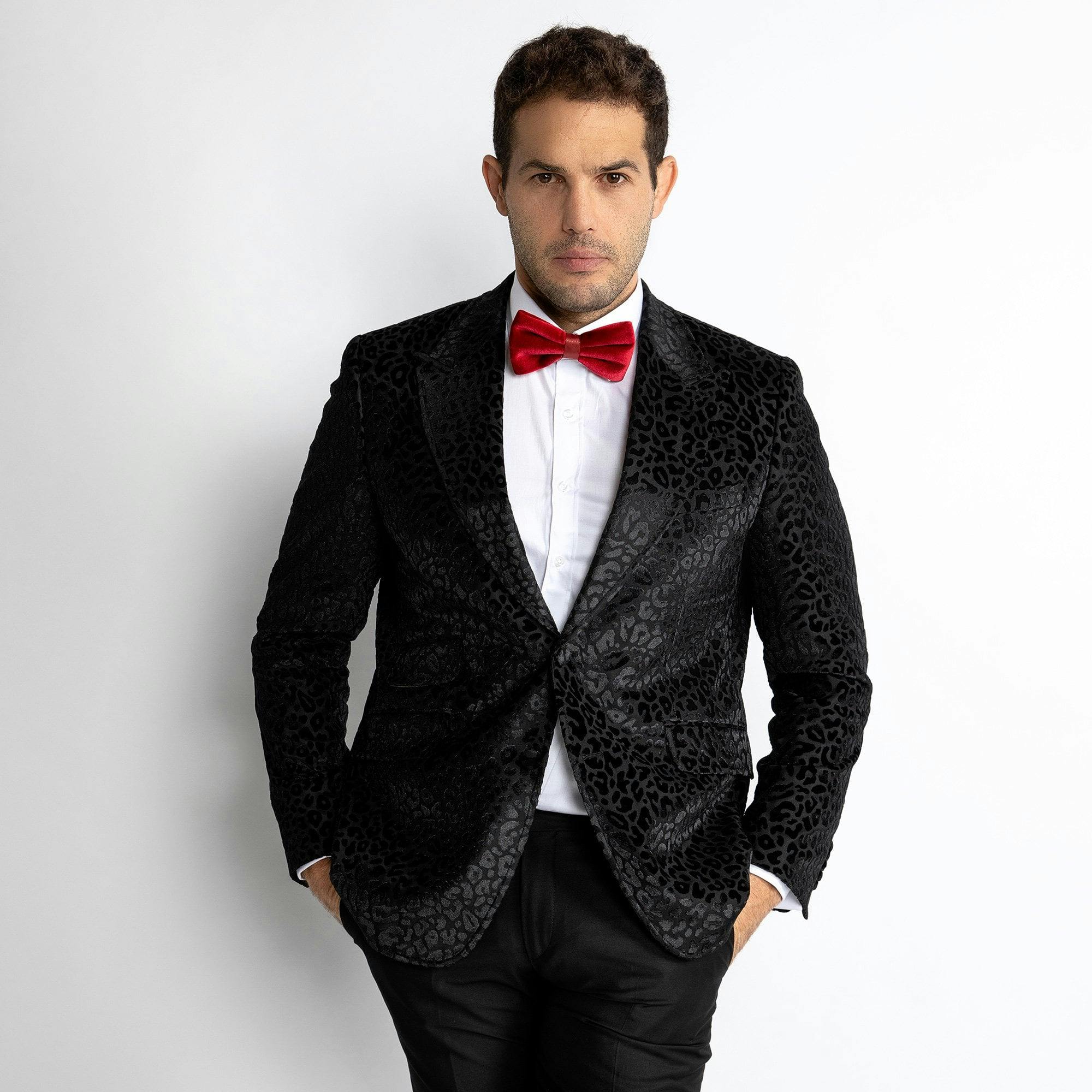 Claudio Lugli Black Luxury Fitted Leopard Print Dinner Jacket - 48 Uk/ 58 Eu