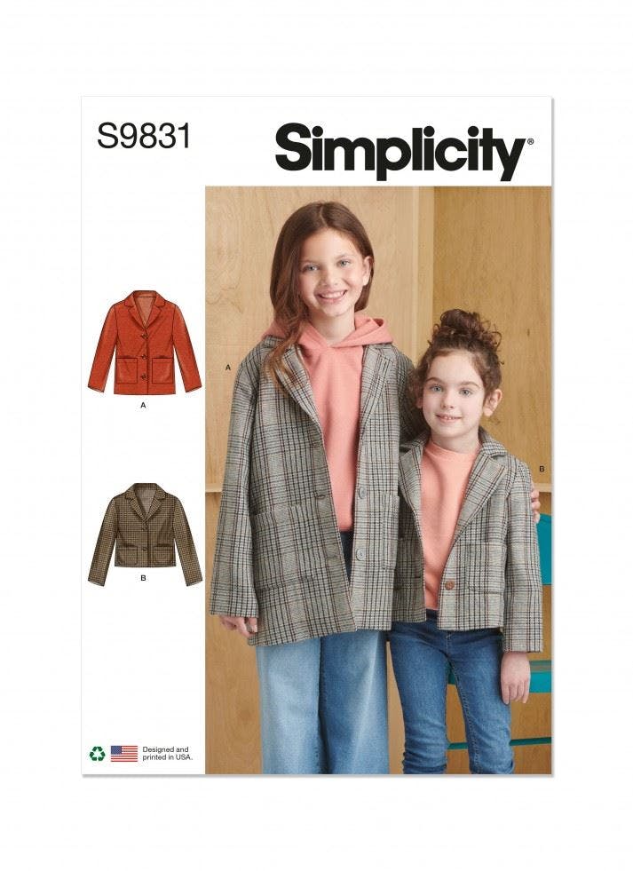 Simplicity Sewing Pattern 9831, Jackets For Kids, Teenagers, Hh (3-4-5-6) - Intermediate - Hh (3-4-5-6)