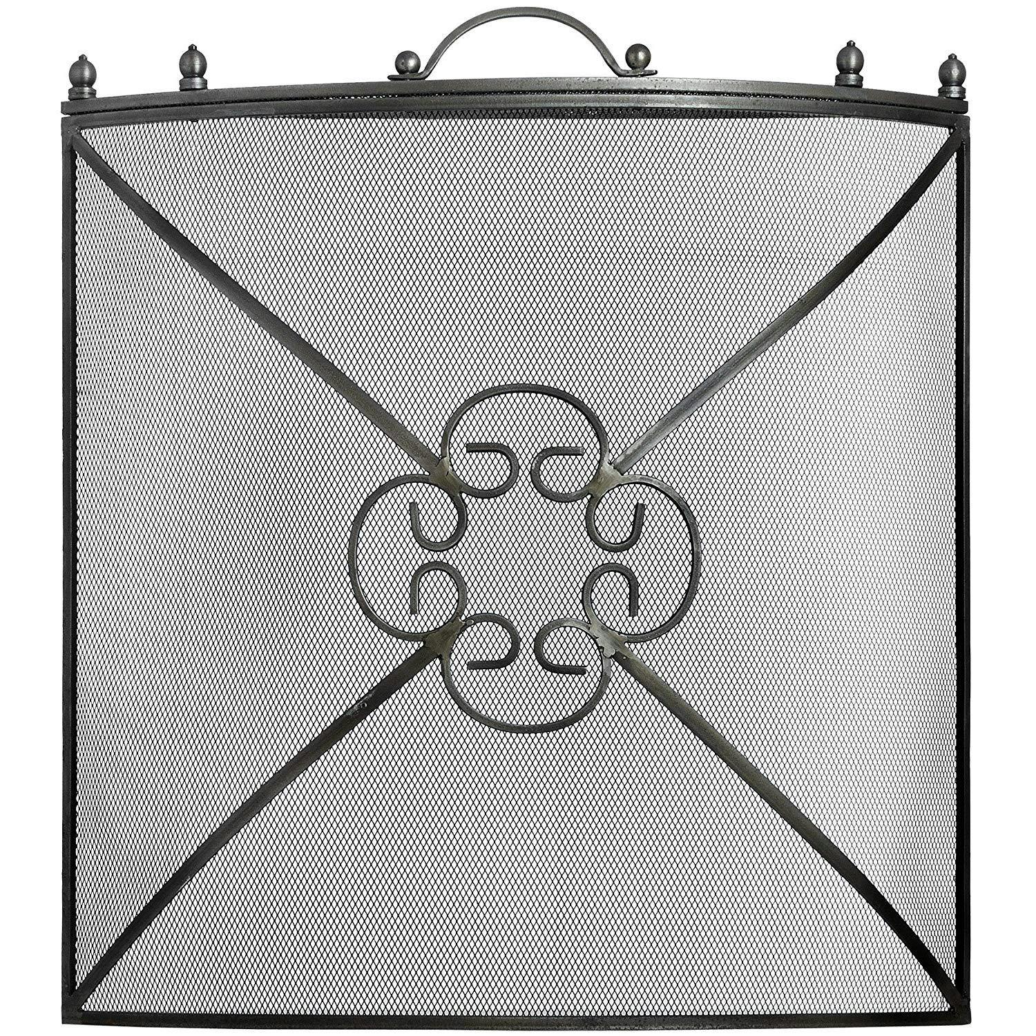 Hill Interiors Silver/Black/Grey Mesh Fireguard In Antique Pewter Effect Finish - 61 X 61 X 13.5Cm - 100% Synthetic