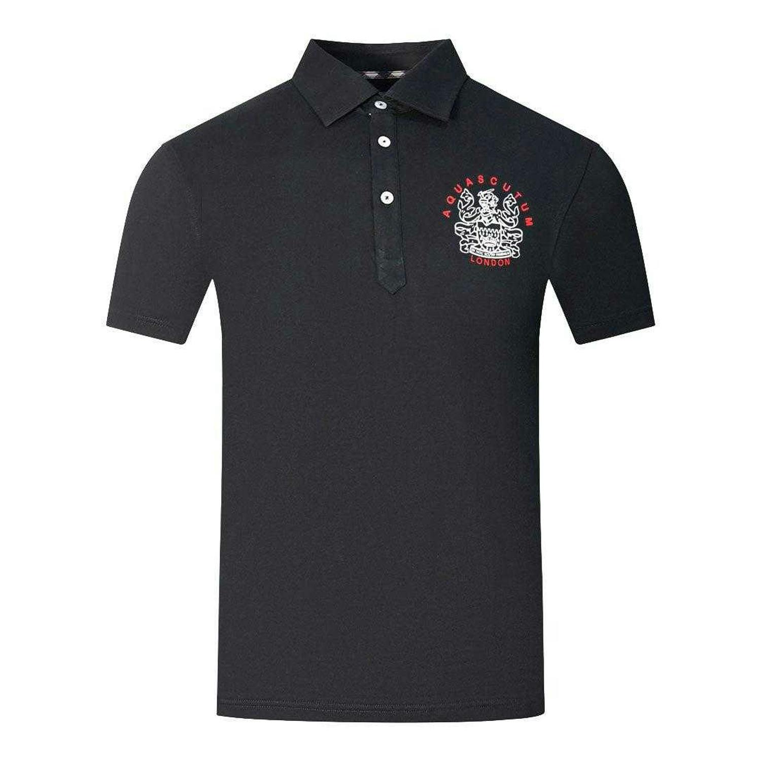 Aquascutum Unisex Black Adult Aldis London Logo Polo Shirt - S