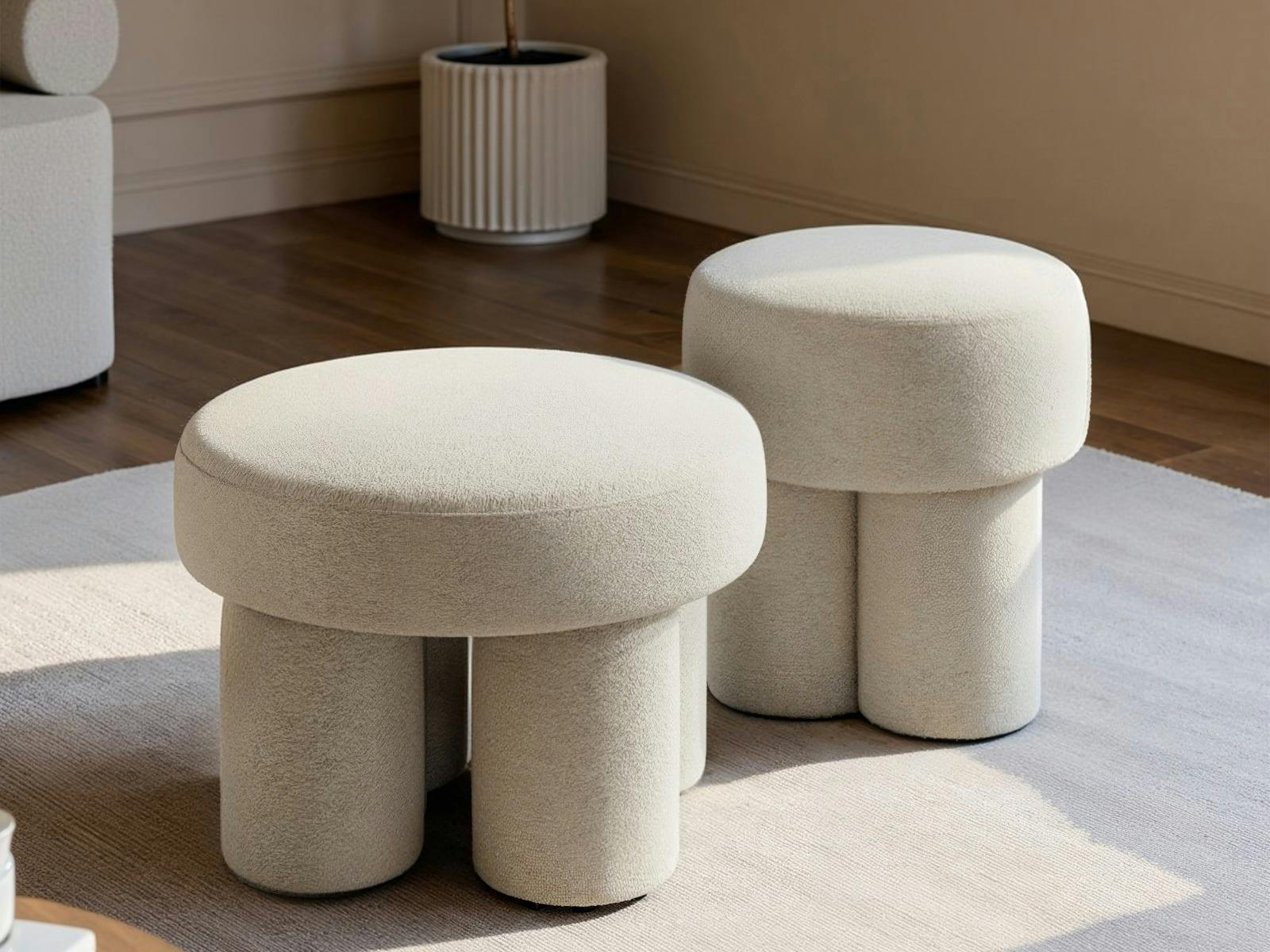 B&Q - Ferro Round Pouffe Set Beige Fabric - Image 2