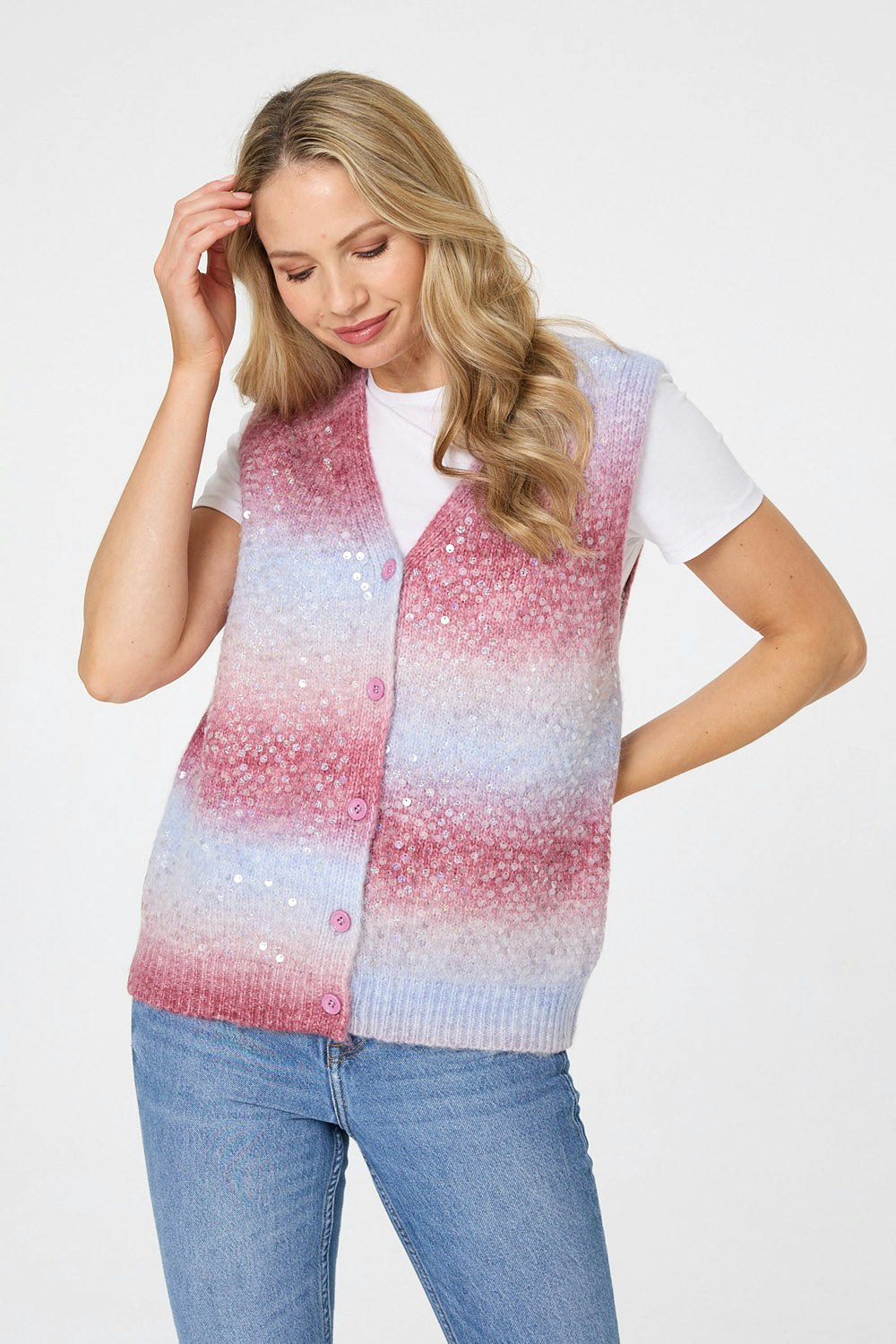 Izabel London Blue Sparkly Sequinned Jumper Vest - 20