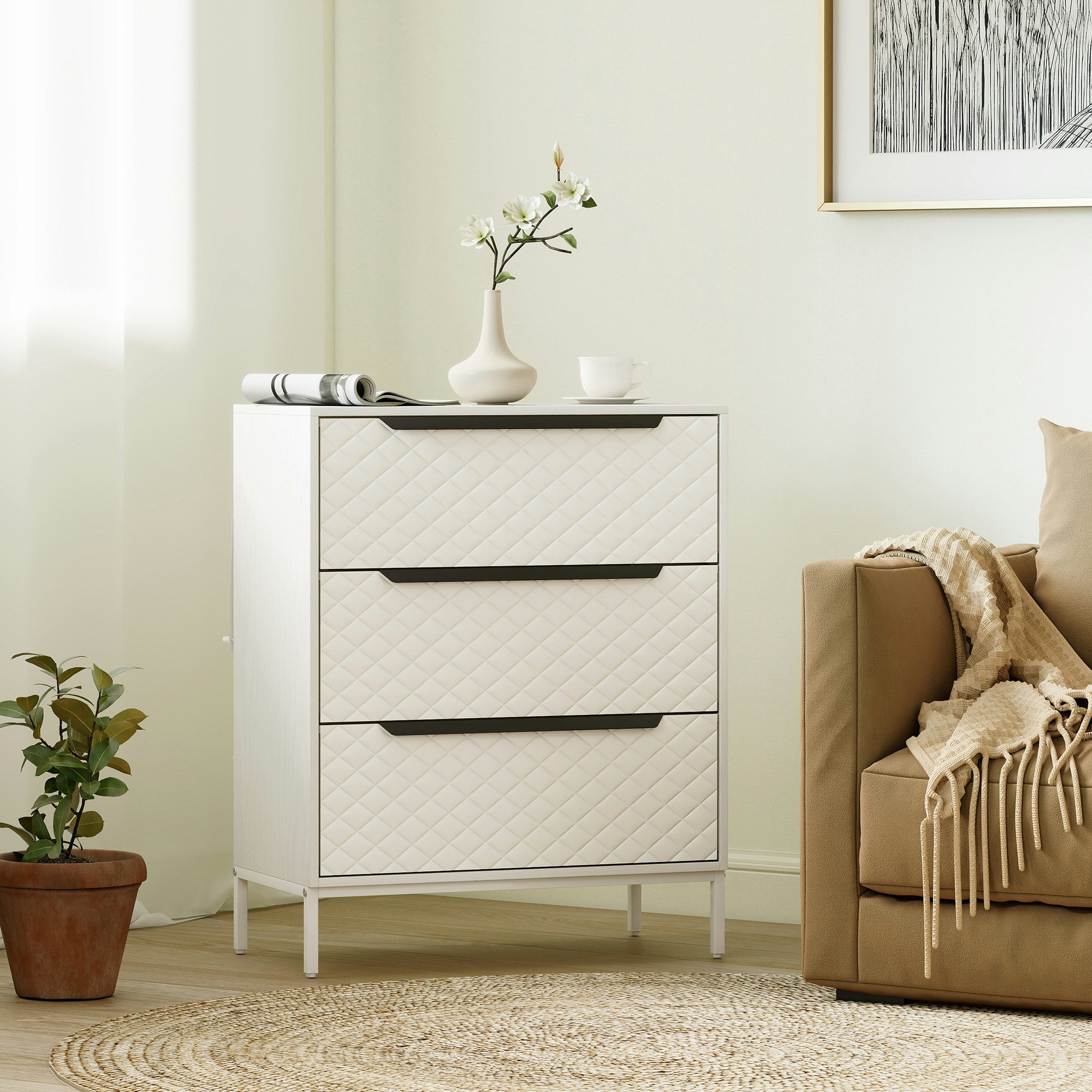 Rackhams Black/White Chest Of Drawers, 2 Fabric Drawer Dresser, Aluminium Handles, - 3