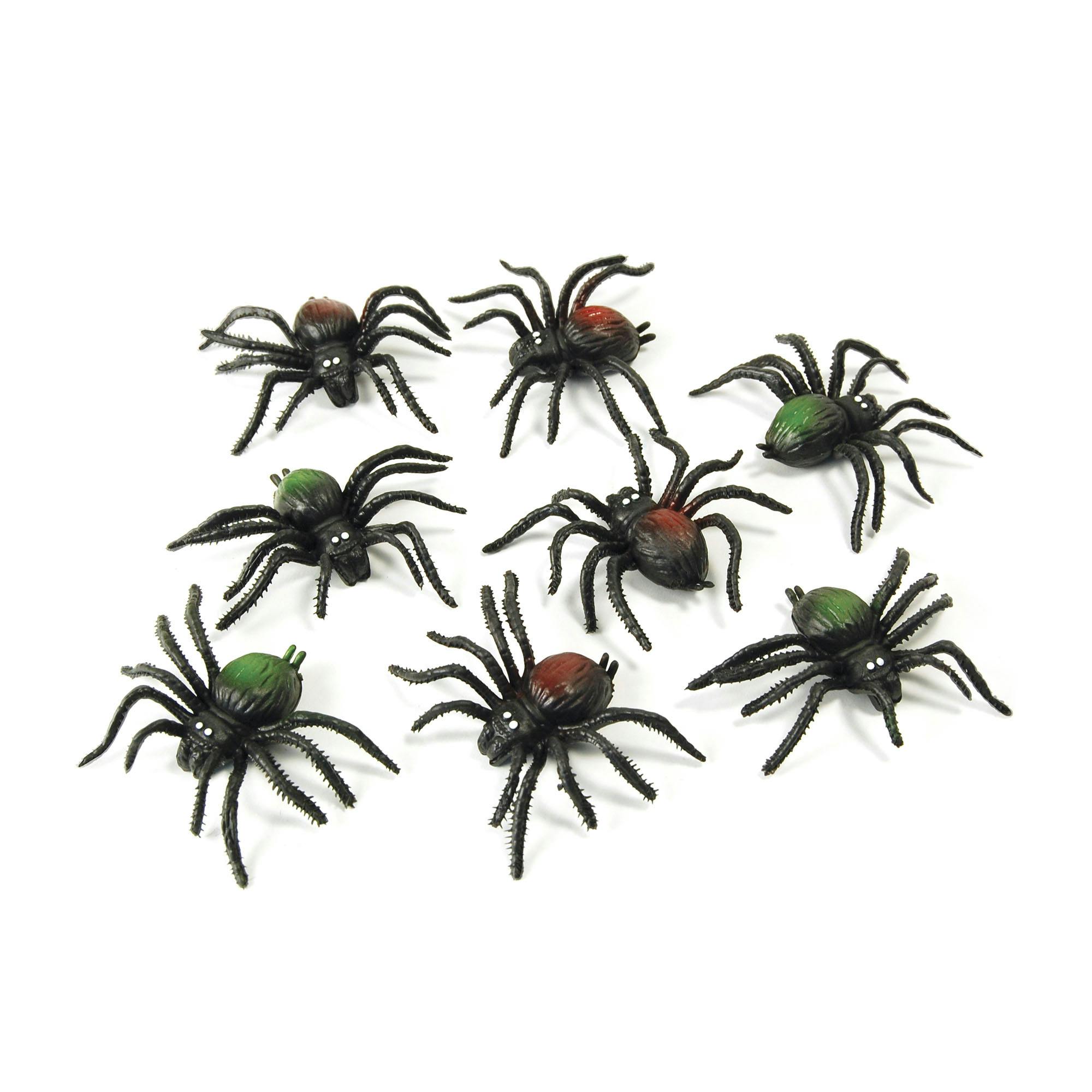 Bristol Novelty Black/Green/Red Scary Fake Spider (Pack Of 8) - One Size