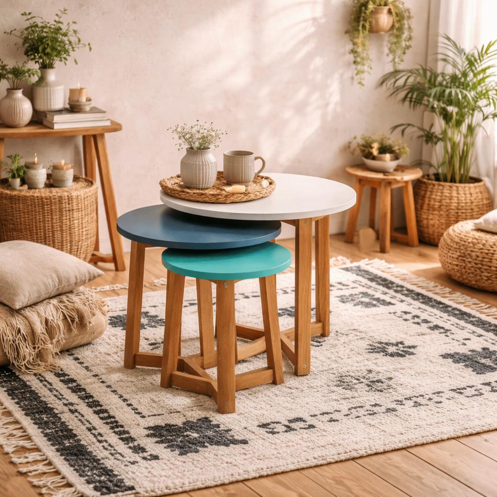 Wyld Haus Set Of 3 Solid Oak Birr Nesting Tables