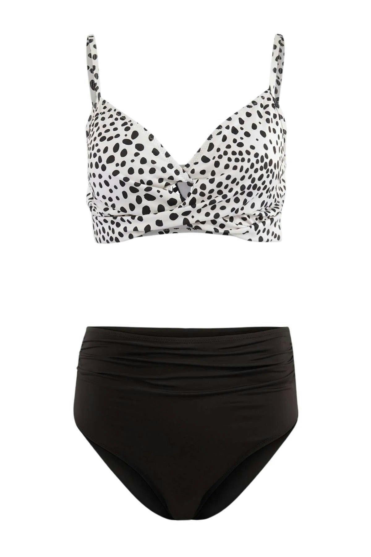 Wovcor Polka Dot Draped Triangle Covered Hipster High Waist Bikini Set - Multi - 10.0
