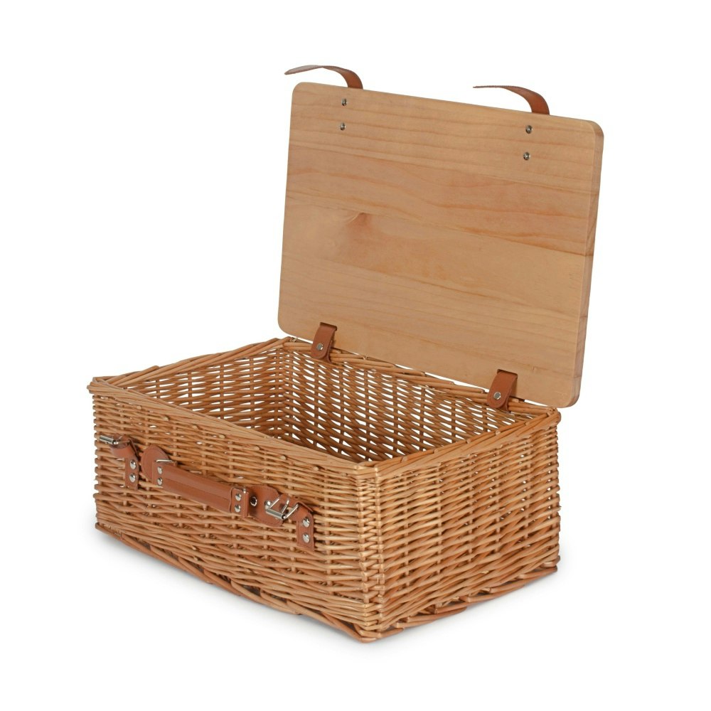 Rackhams Red/Black Double Steamed Empty Picnic Basket With Pinewood Lid - Large