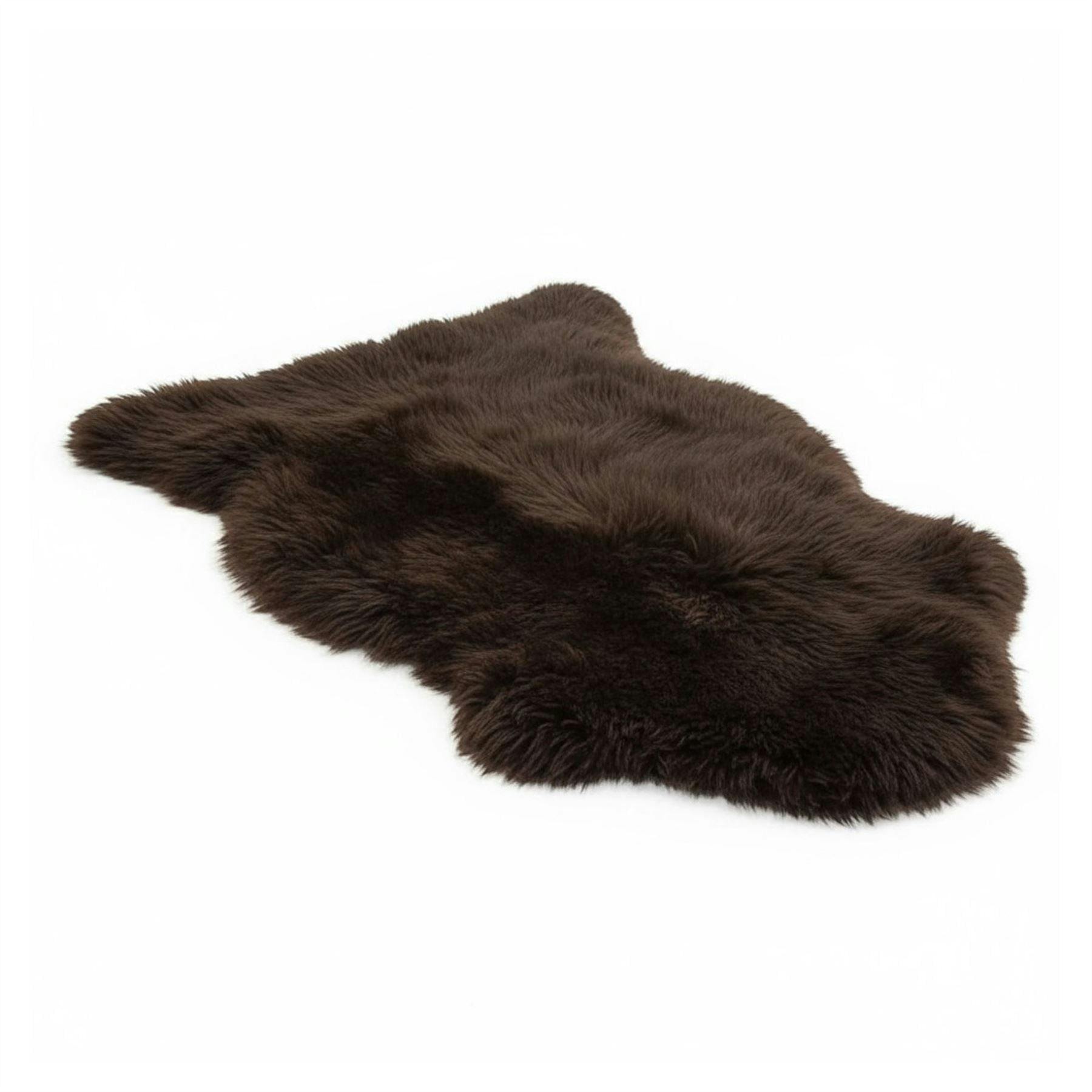 Rackhams Brown Genuine Sheepskin Natural Silky Soft Fluffy Real Wool Rug - Chocolate - 90 X 60 Cm