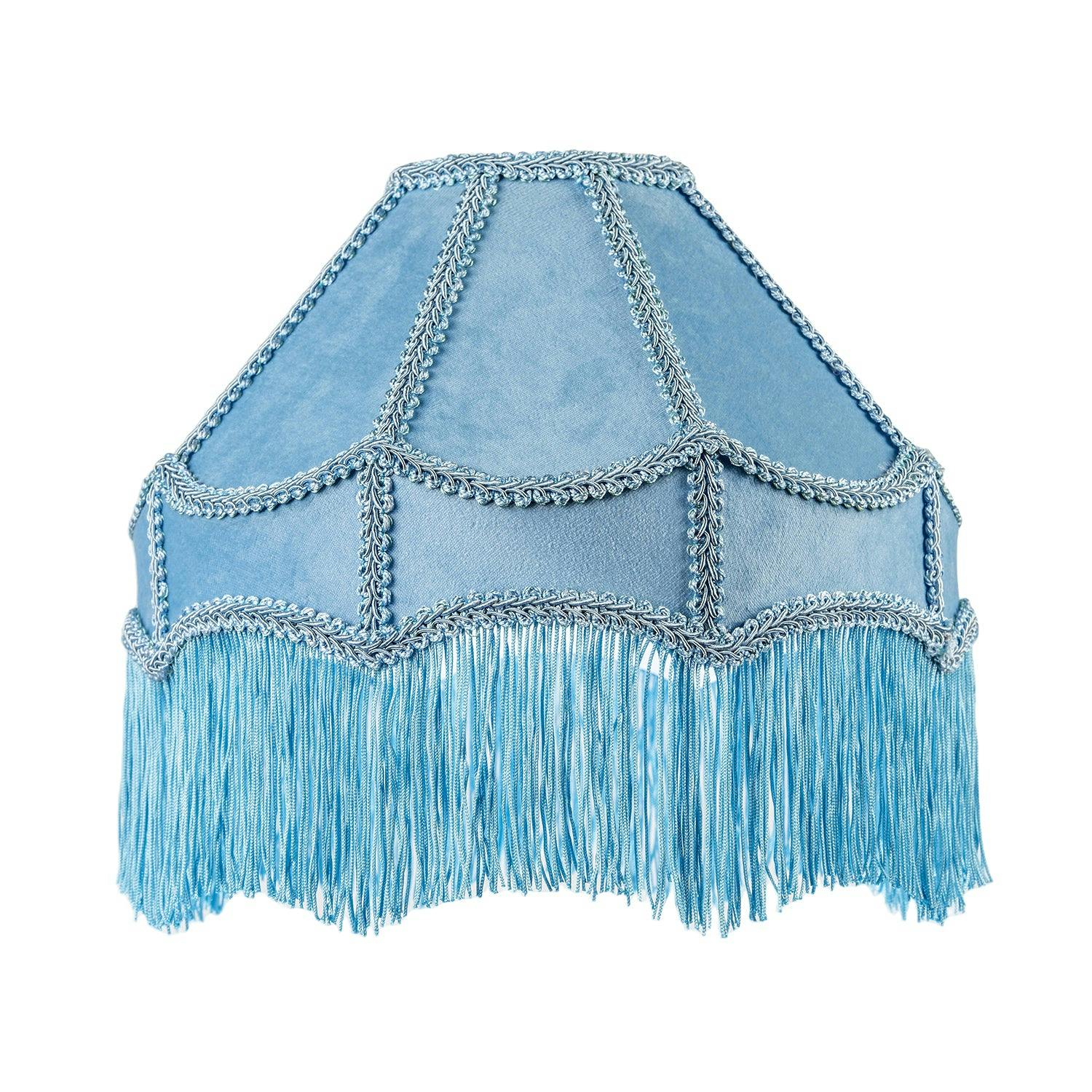 Rackhams Sky Blue Traditional Victorian Empire Lampshade In Velvet With Tassels