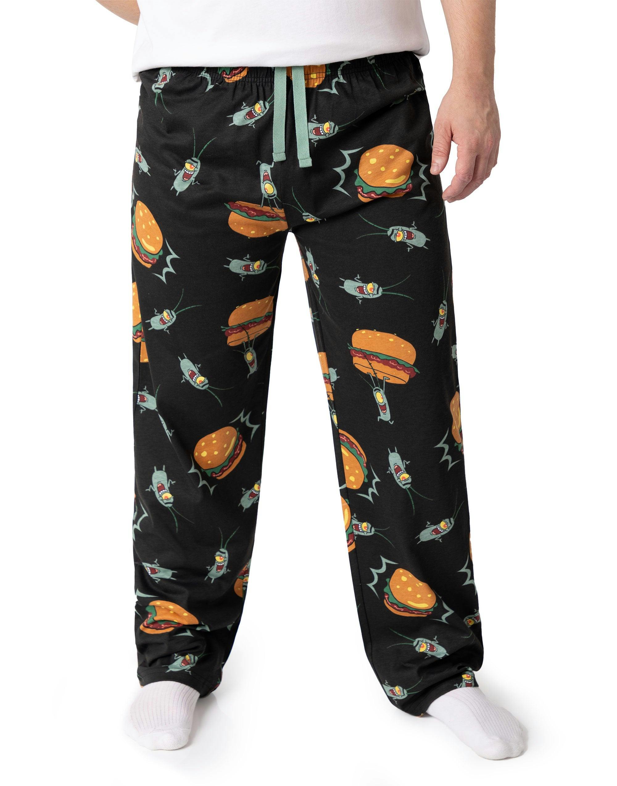 Vanilla Underground Men's Black Spongebob Squarepants Multicoloured Plankton Lounge Pants - XX-Large