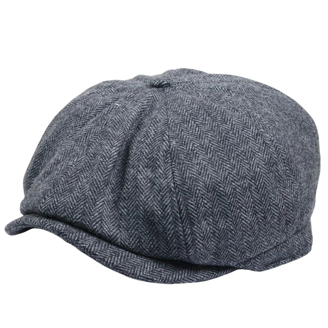Truclothing Men's Grey Herringbone Newsboy Classic Flat Cap