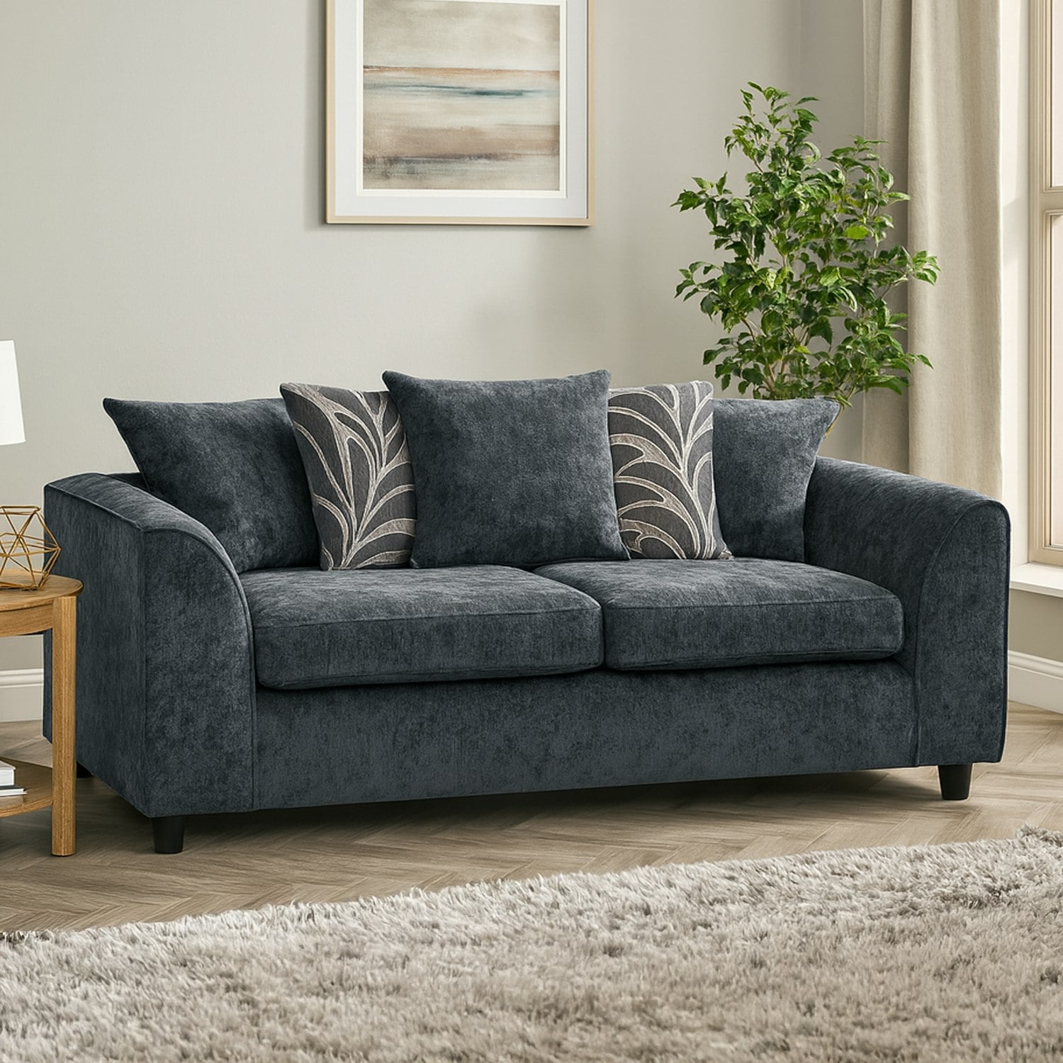 Rackhams Grey Zina Chenille Fabric 3 Seater Sofa