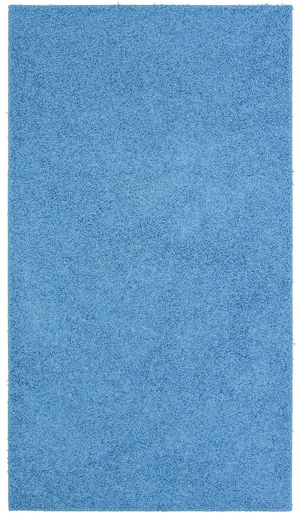 The Rugs Sky Blue Fiji Washable Solid Shaggy Rug - 67X120 Cm