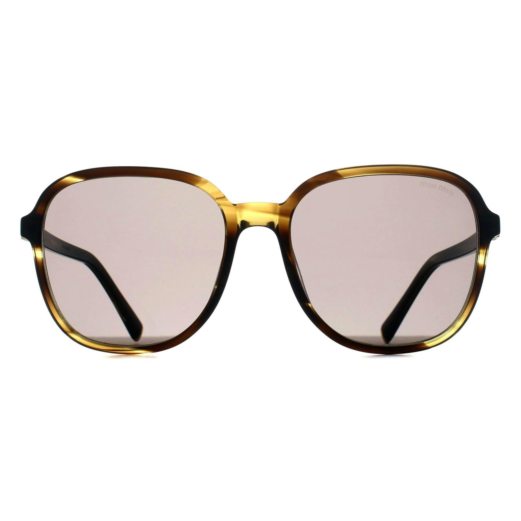 Miu Miu Women's Square Striped Loden Dark Grey MUB01S Sunglasses in Brown - Image 6