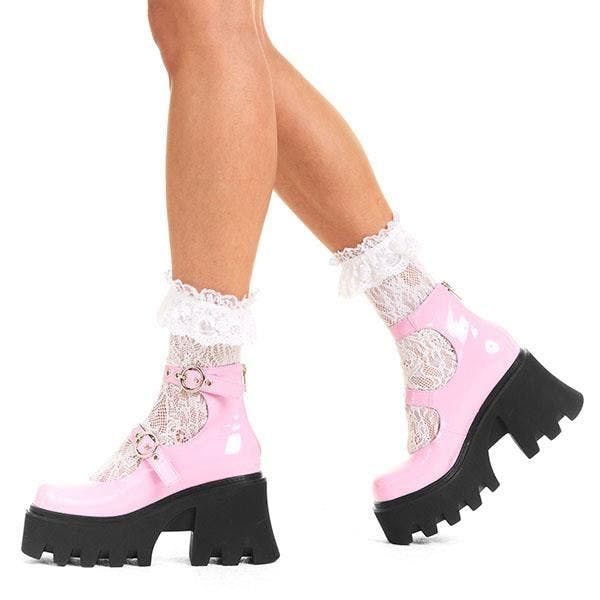 Lamoda Pink Slow Jamz Heart Chunky Platform Ankle Boots Trendy Streetwear - Uk3