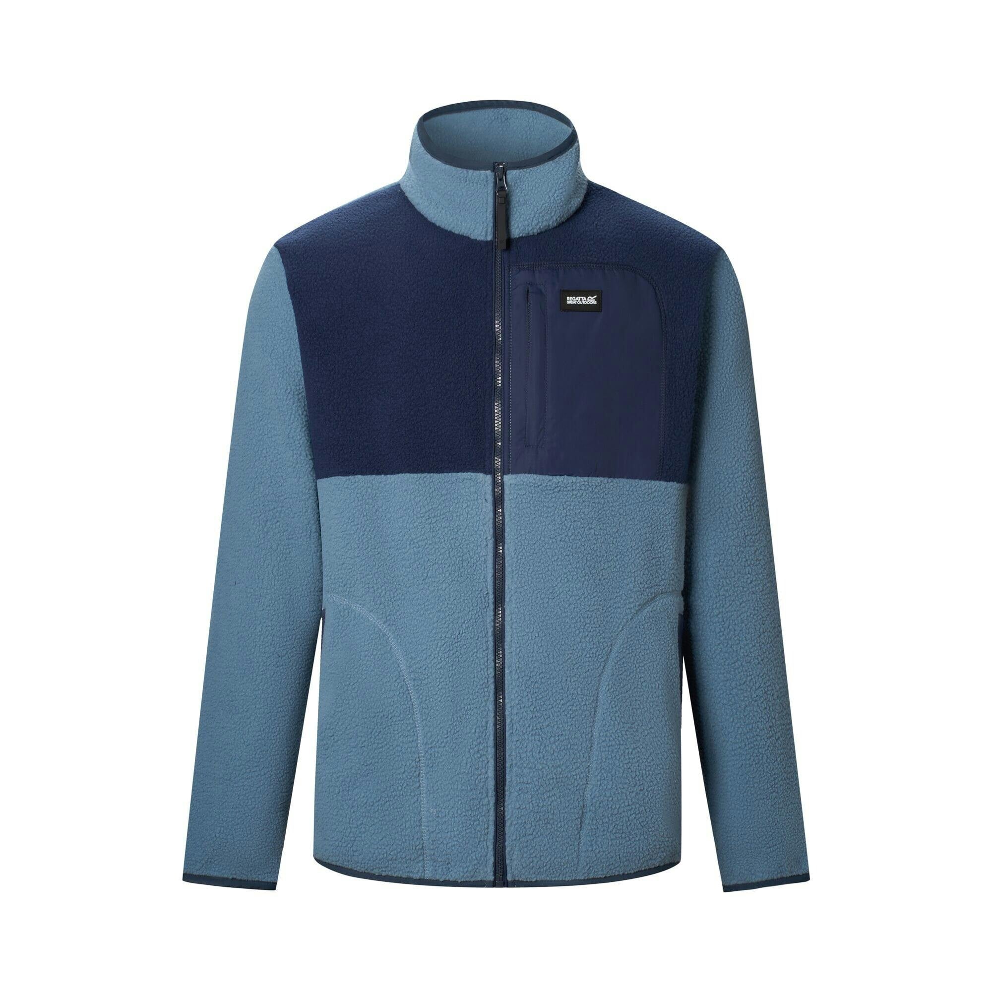 Regatta Men's Grey Frankie Colour Block Borg Fleece Jacket - Mirage/Navy - S - Mirage/Navy - 70% Polyester/30% Recycled Polyester