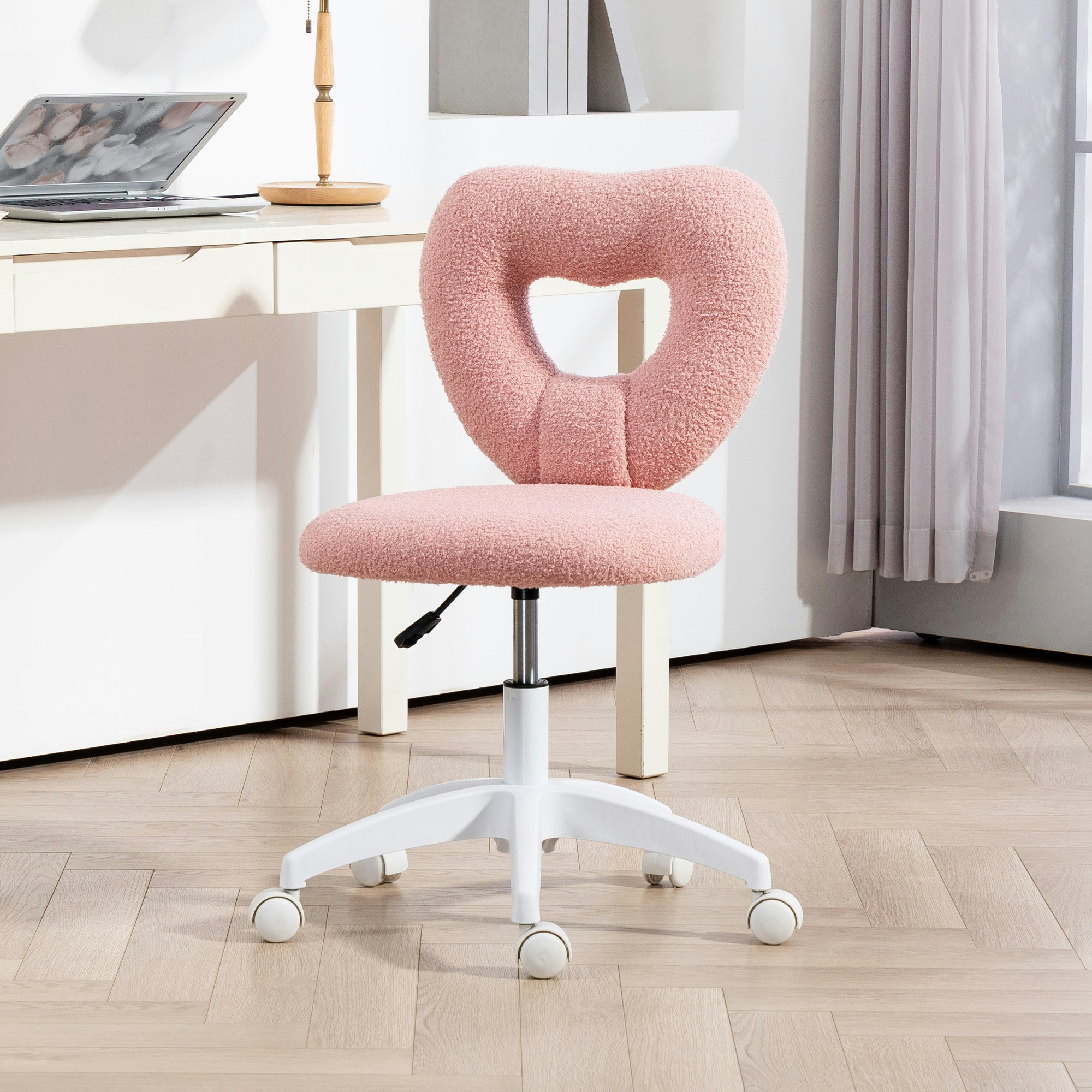 Rackhams Pink Armless Heart Desk Chair, Makeup Vanity Chair For Home,