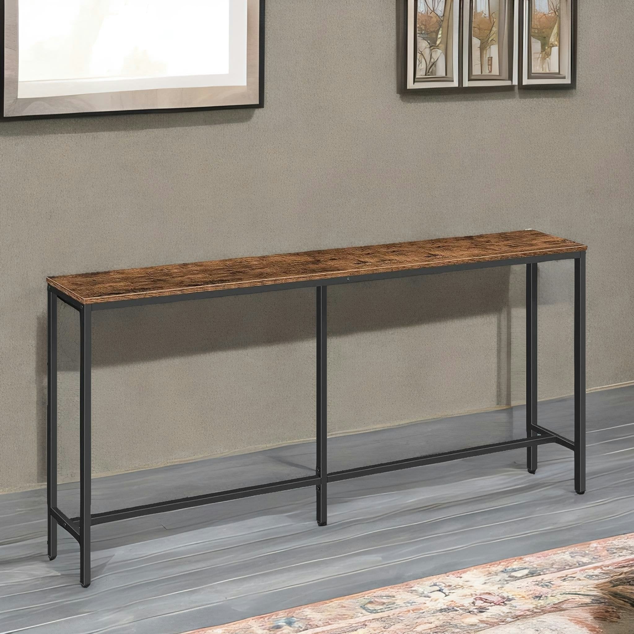Rackhams Black 180Cm Wide Narrow & Slim Console Table For Hallway