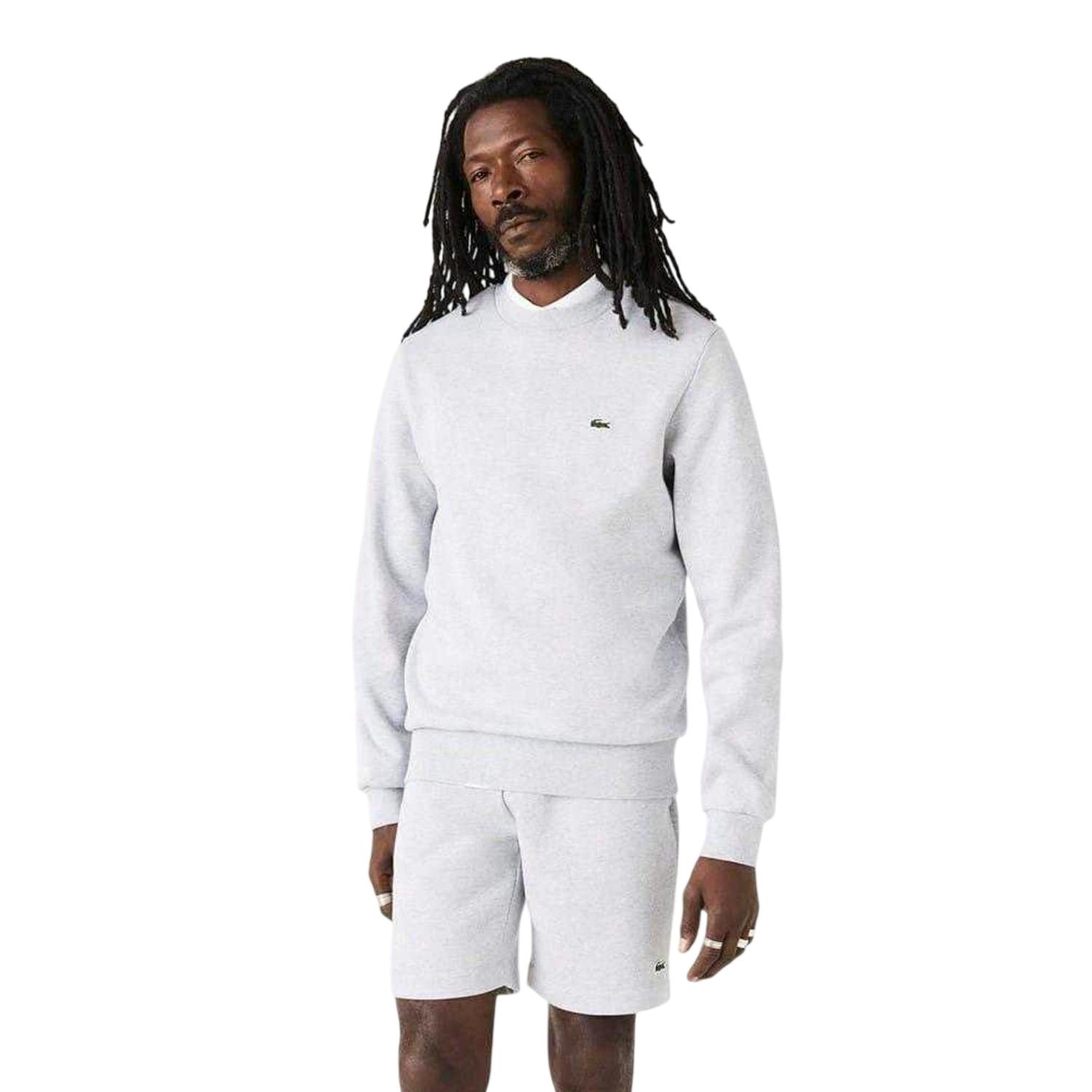 Lacoste Men's Light/Grey Embroidered Logo Fleece Crew Neck Sweatshirt - Xs - 100% Mixed