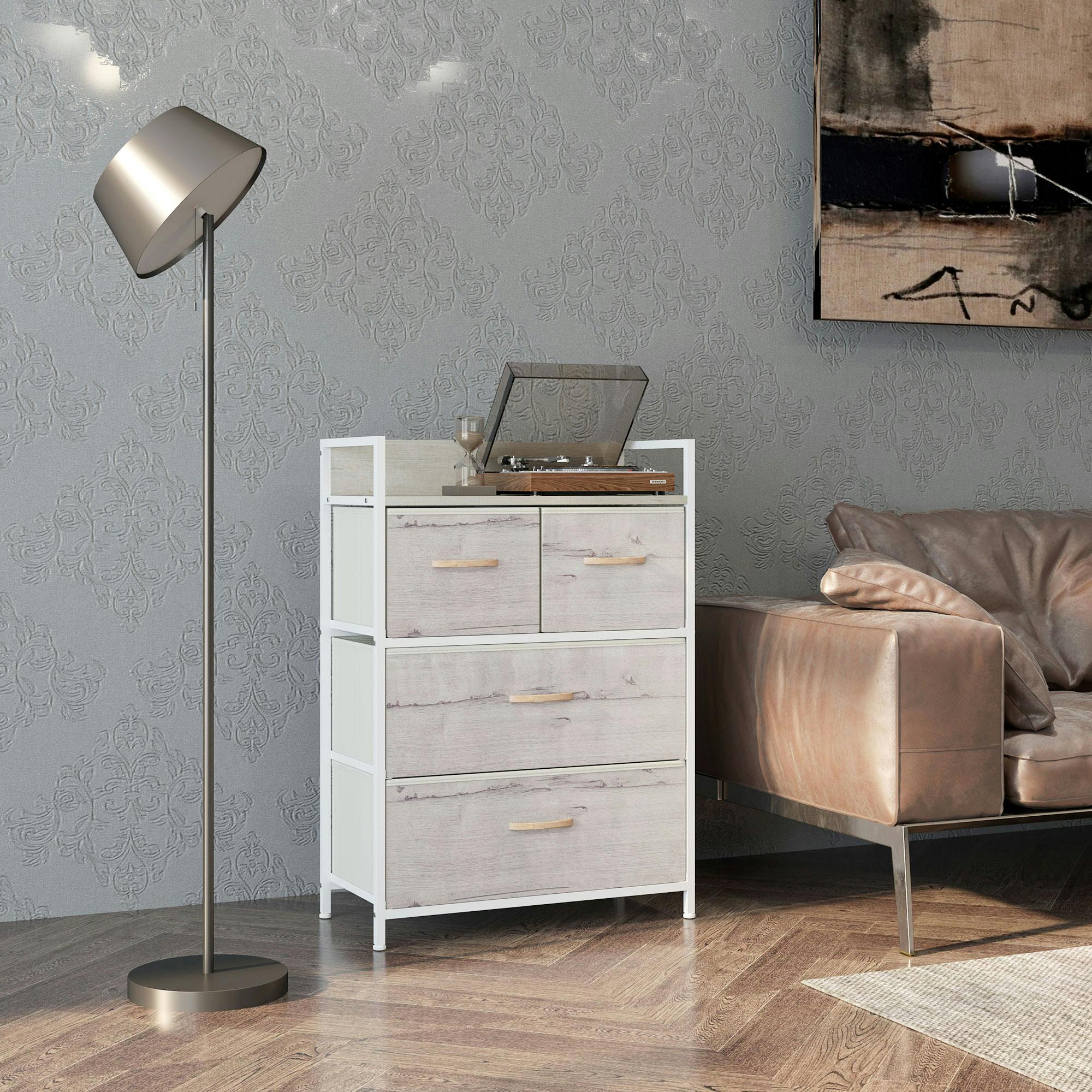 Homcom Unisex Natural Bedroom Chest Of Drawers 4 Drawer Dresser W/ Shelf, - Image 3