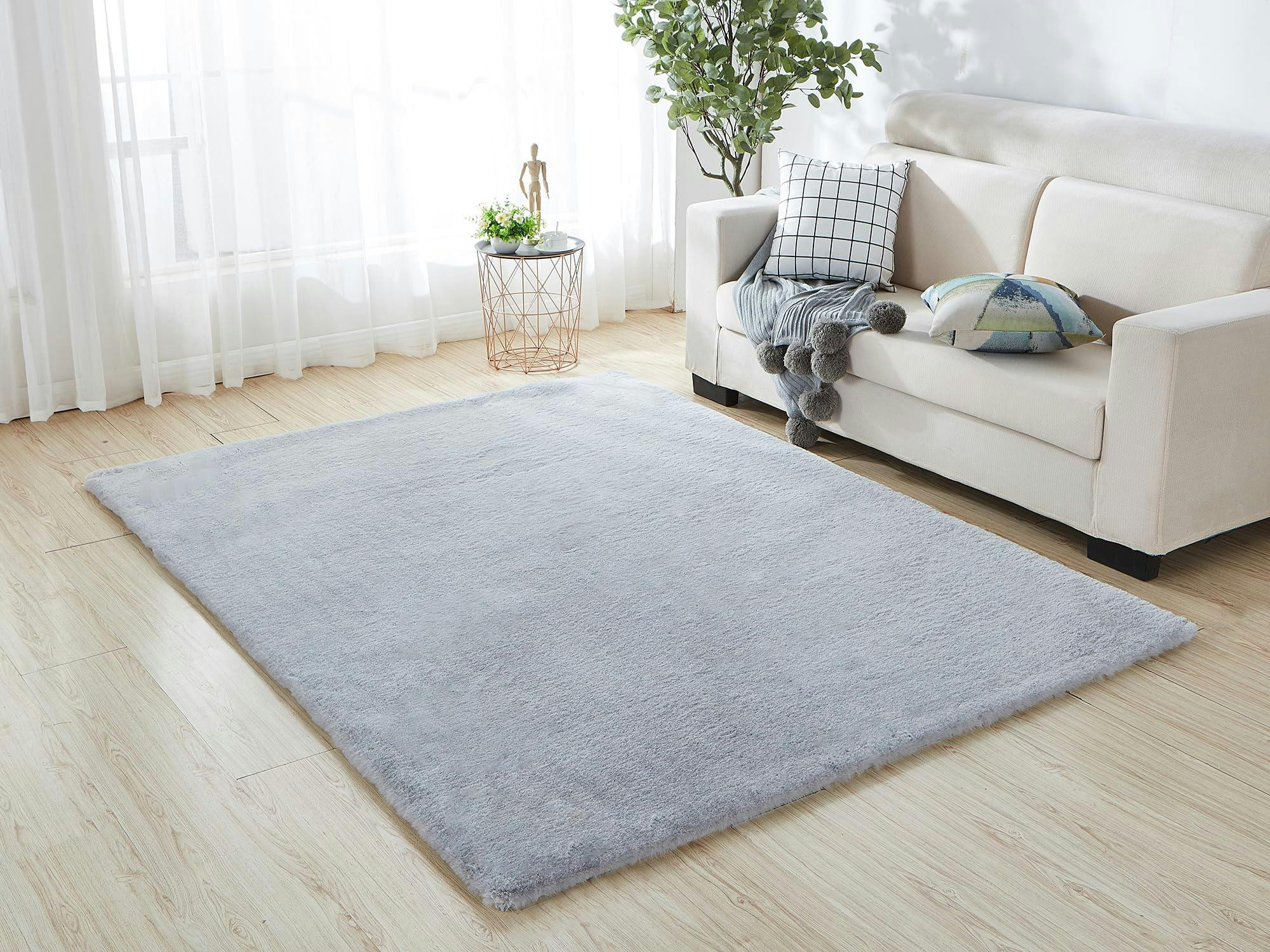 Rackhams Silver Luxury Faux Fur Rabbit Rug - 1200Gsm - (100X150cm)