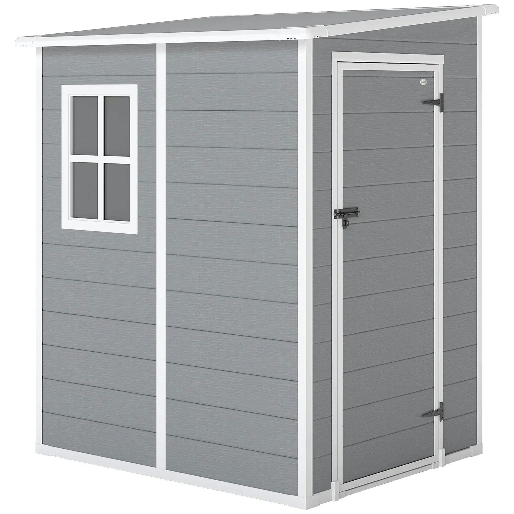 4x5FT Plastic Lean To Garden Shed Lockable Outdoor Tool Storage House Grey - Image 7