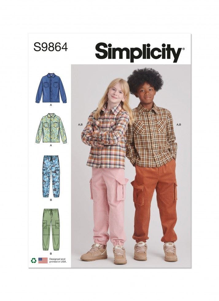 Simplicity Sewing Pattern 9864, Shirts, Trousers For Kids, Teenagers, A (7-8-10-12-14) - Intermediate - A (7-8-10-12-14)